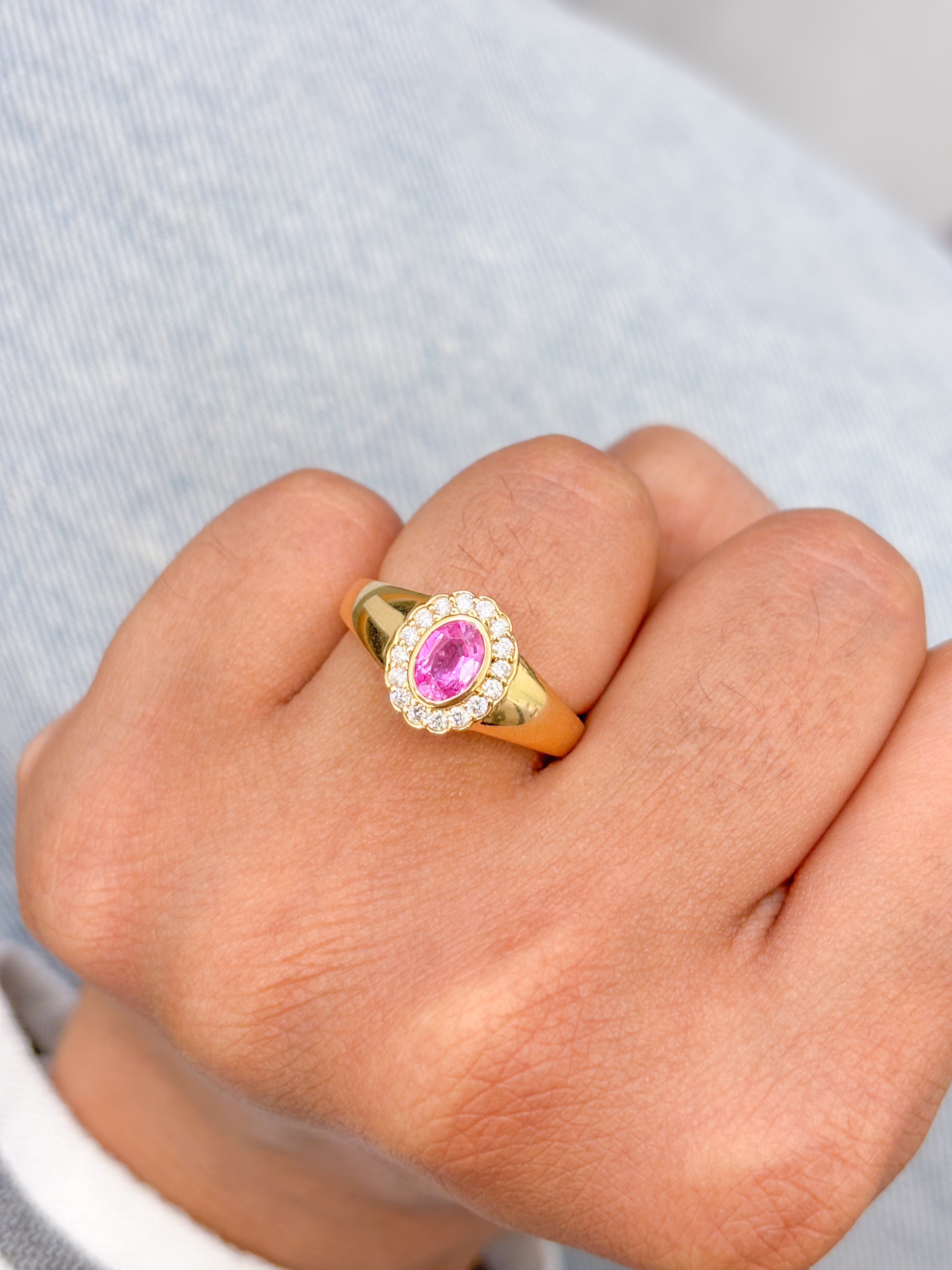 JPRG-3228/8356 Pink Sapphire Oval With Diamond Pinky Ring | 18K