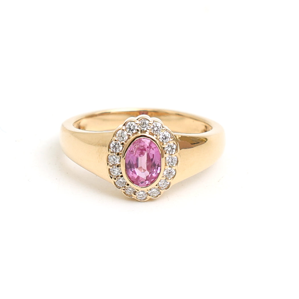 JPRG-3228/8356 Pink Sapphire Oval With Diamond Pinky Ring | 18K