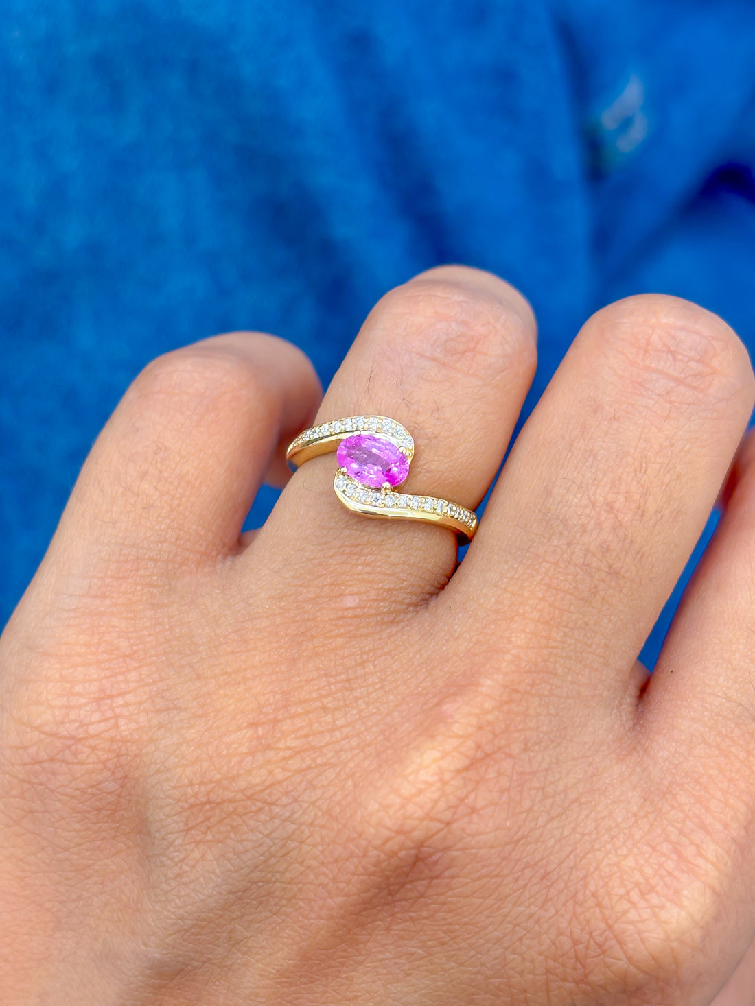 JPRG-3229/8357 Pink Sapphire Oval With Diamond Wave Ring | 14K