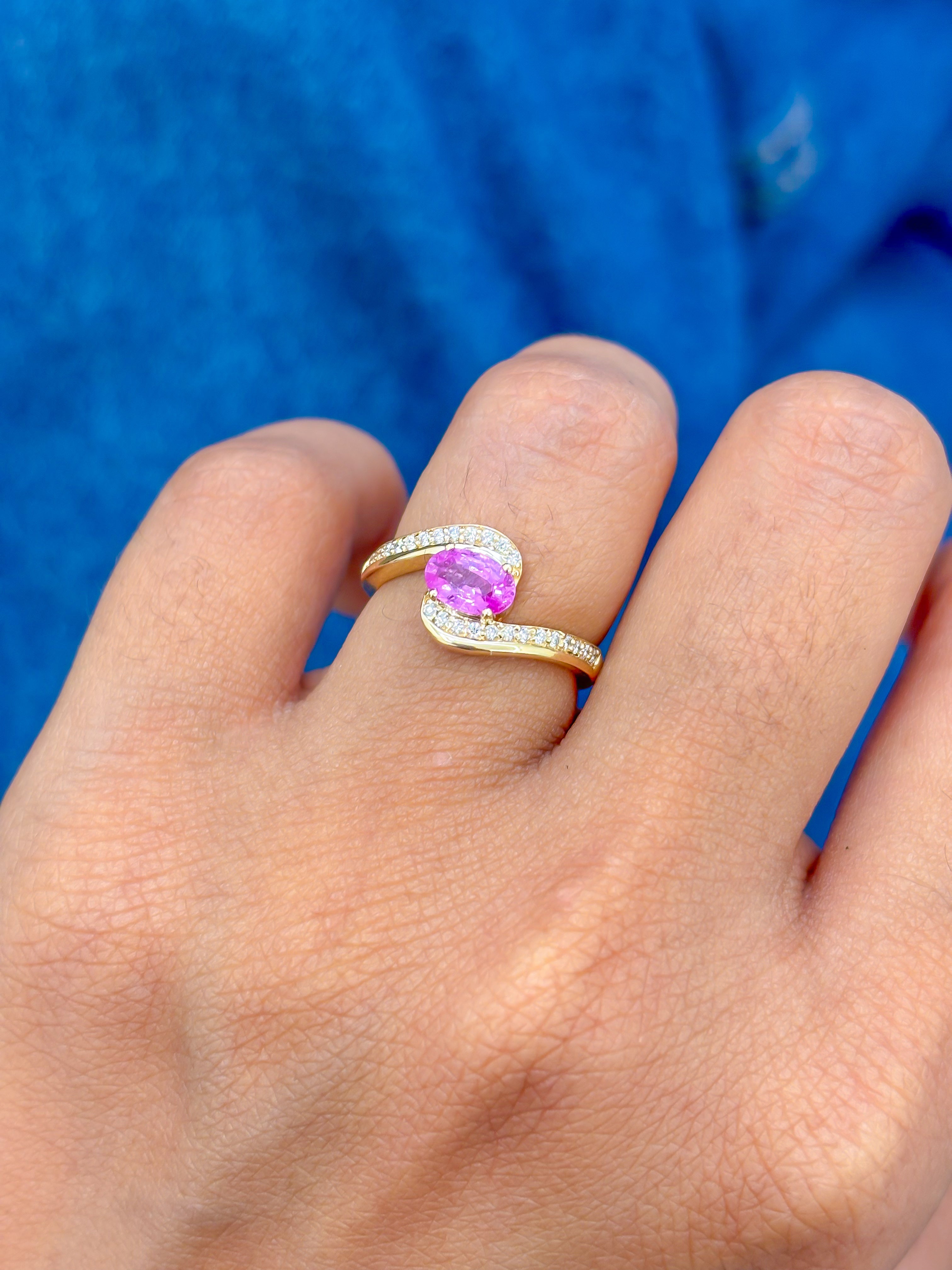 JPRG-3229/8357 Pink Sapphire Oval With Diamond Wave Ring | 14K