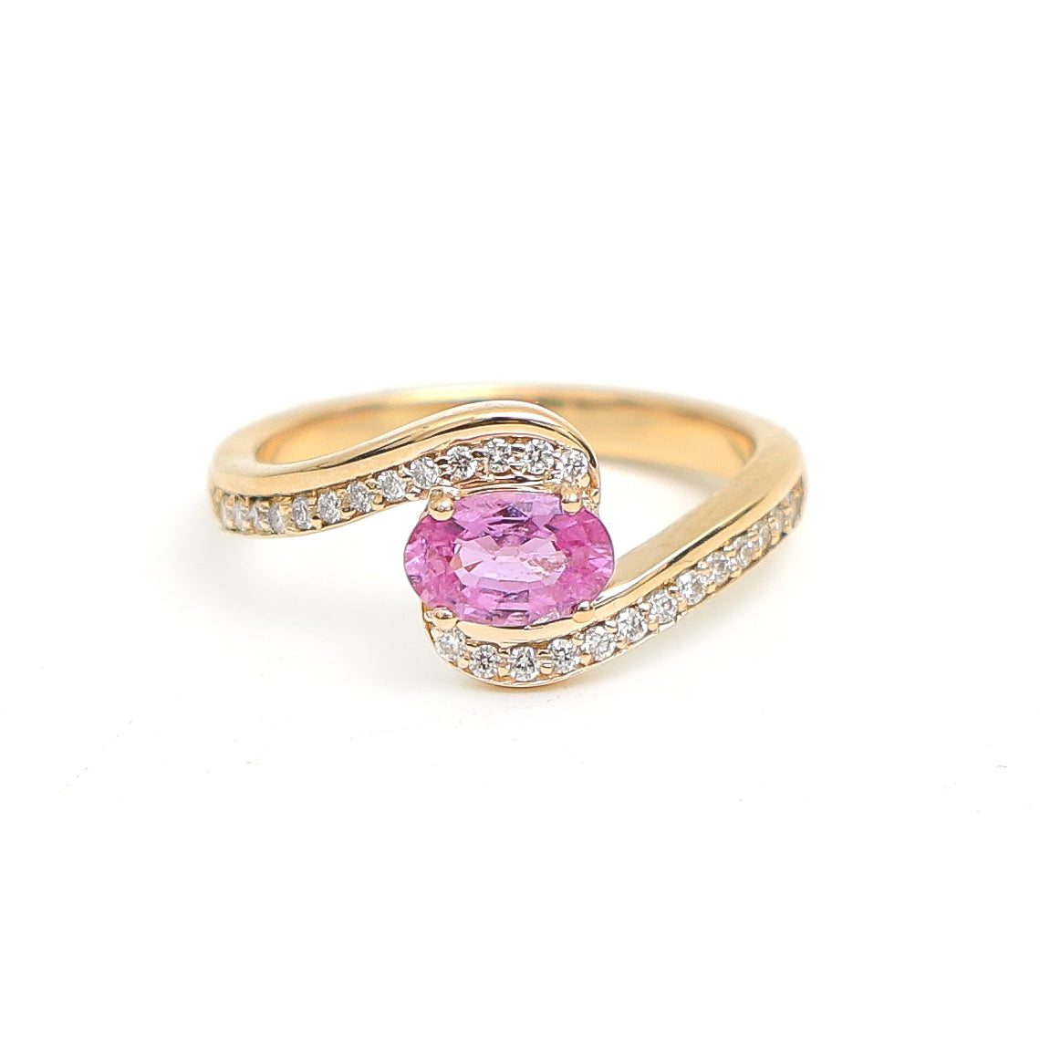 JPRG-3229/8357 Pink Sapphire Oval With Diamond Wave Ring | 14K