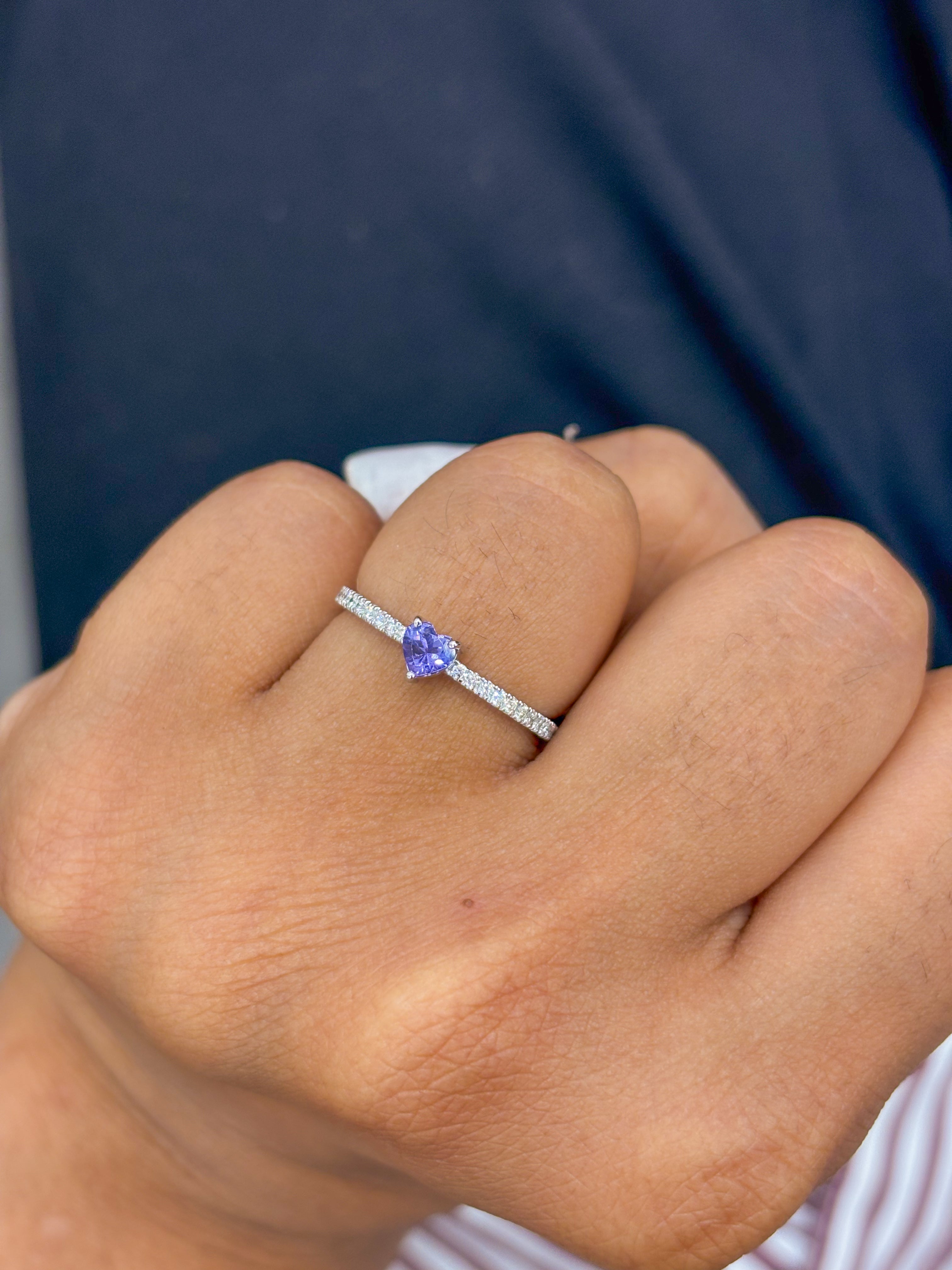 JPRG-3230/8358 Tanzanite Diamond Heart Thin Ring | 14K