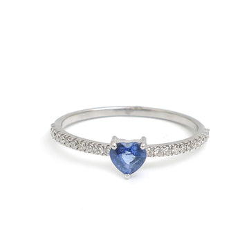 JPRG-3231/8359 Blue Sapphire Diamond Heart Thin Ring | 14K