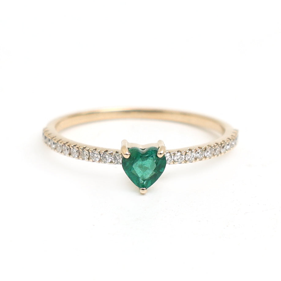 JPRG-3232/8360 Emerald Diamond Heart Thin Ring | 14K