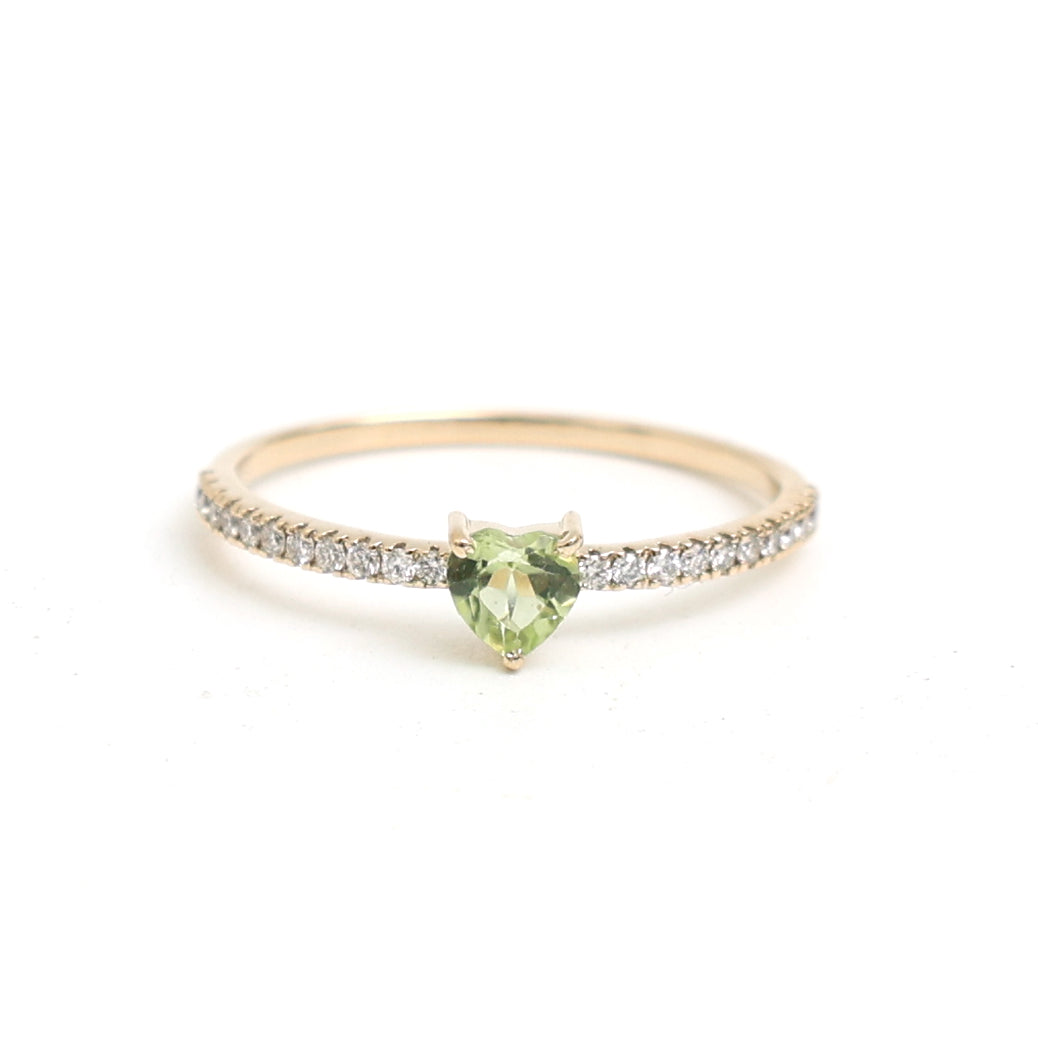 JPRG-3235/8363 Peridot Diamond Heart Thin Ring | 14K
