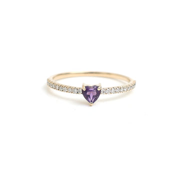 JPRG-3236/8364 Amethyst Diamond Heart Thin Ring | 14K