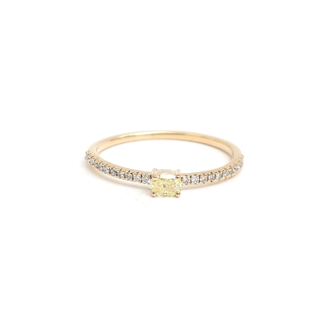 JPRG-3244/8372 Yellow Diamond Oval With Diamond Thin Ring | 18K