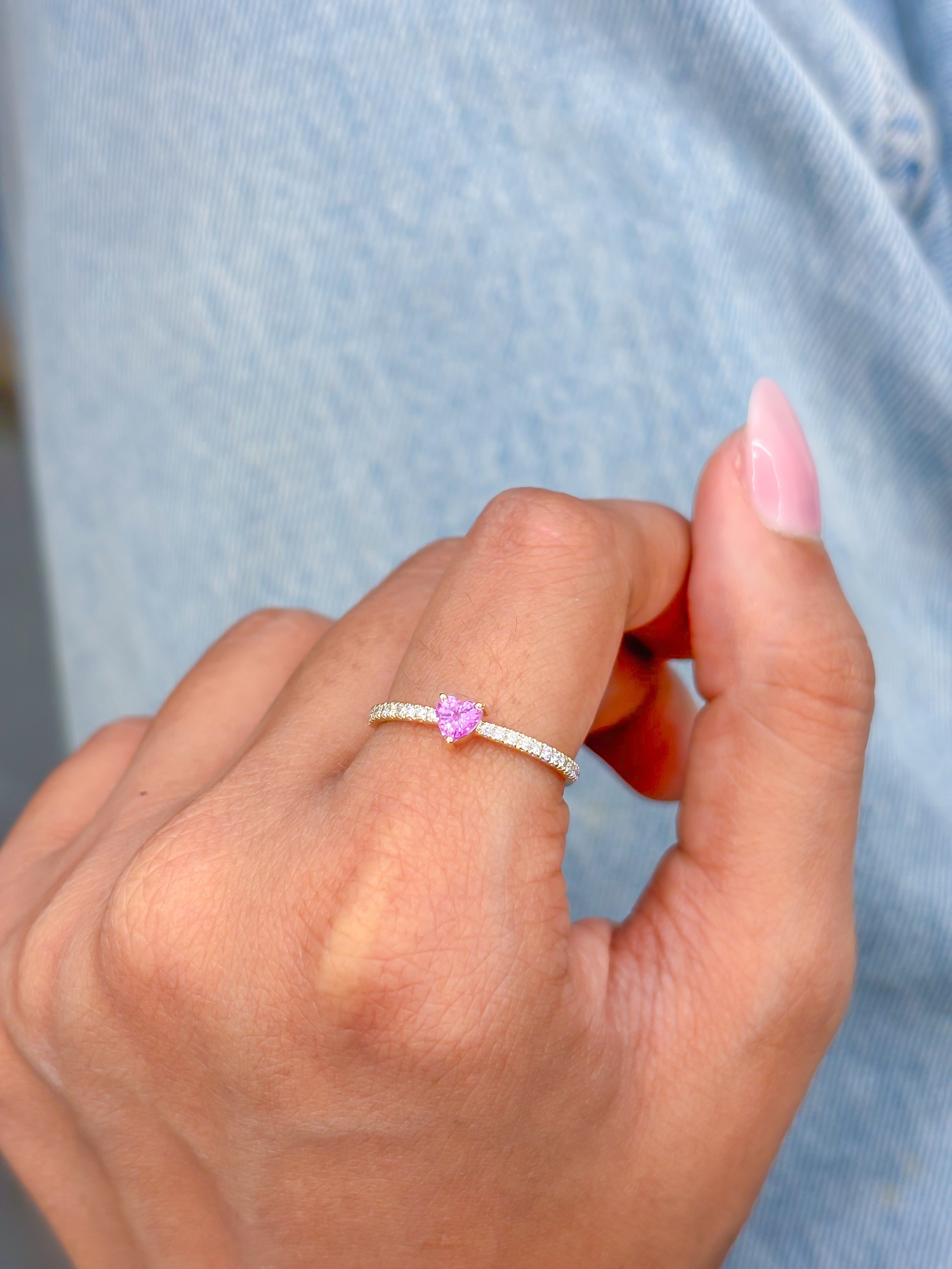 JPRG-3264/8362 Pink Sapphire Diamond Heart Thin Ring | 14K