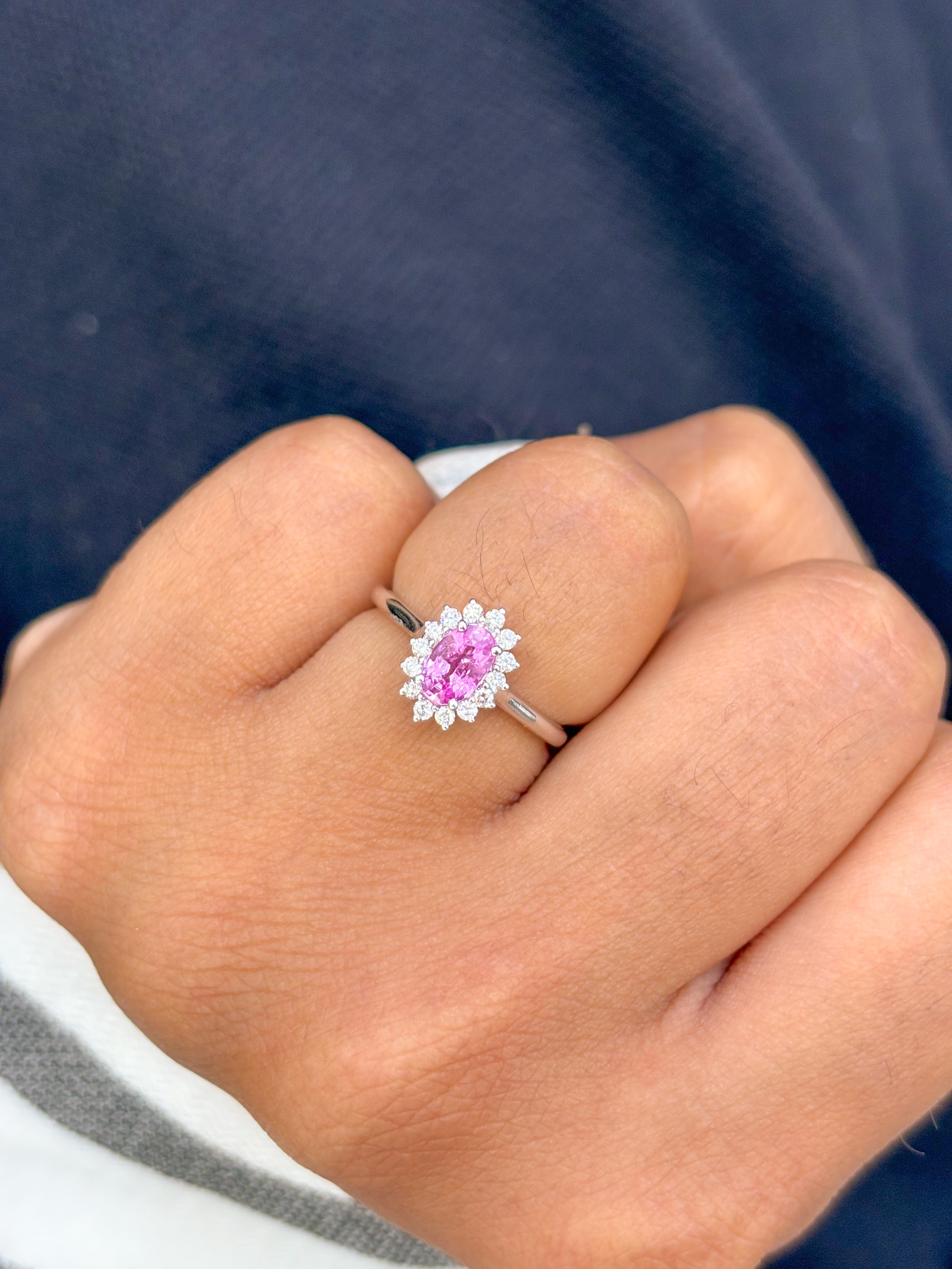 JPRG-3295/8439 Pink Sapphire Helo Diamond Ring | 18K
