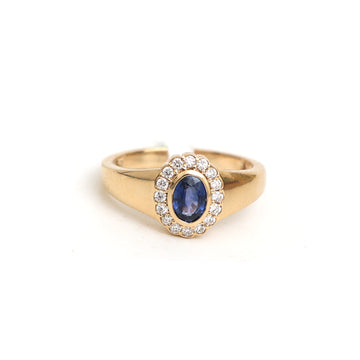JPRG-3306/8456 Blue Sapphire Oval Diamond Signet Ring | 18K