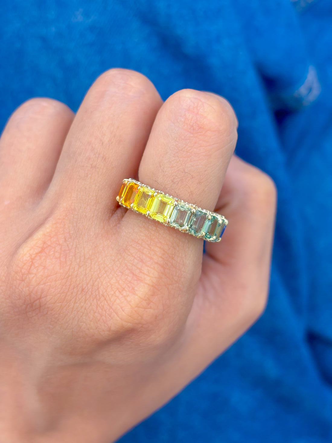 JPRG-3313/8472 Rainbow Sapphire Diamond Ring | 14K
