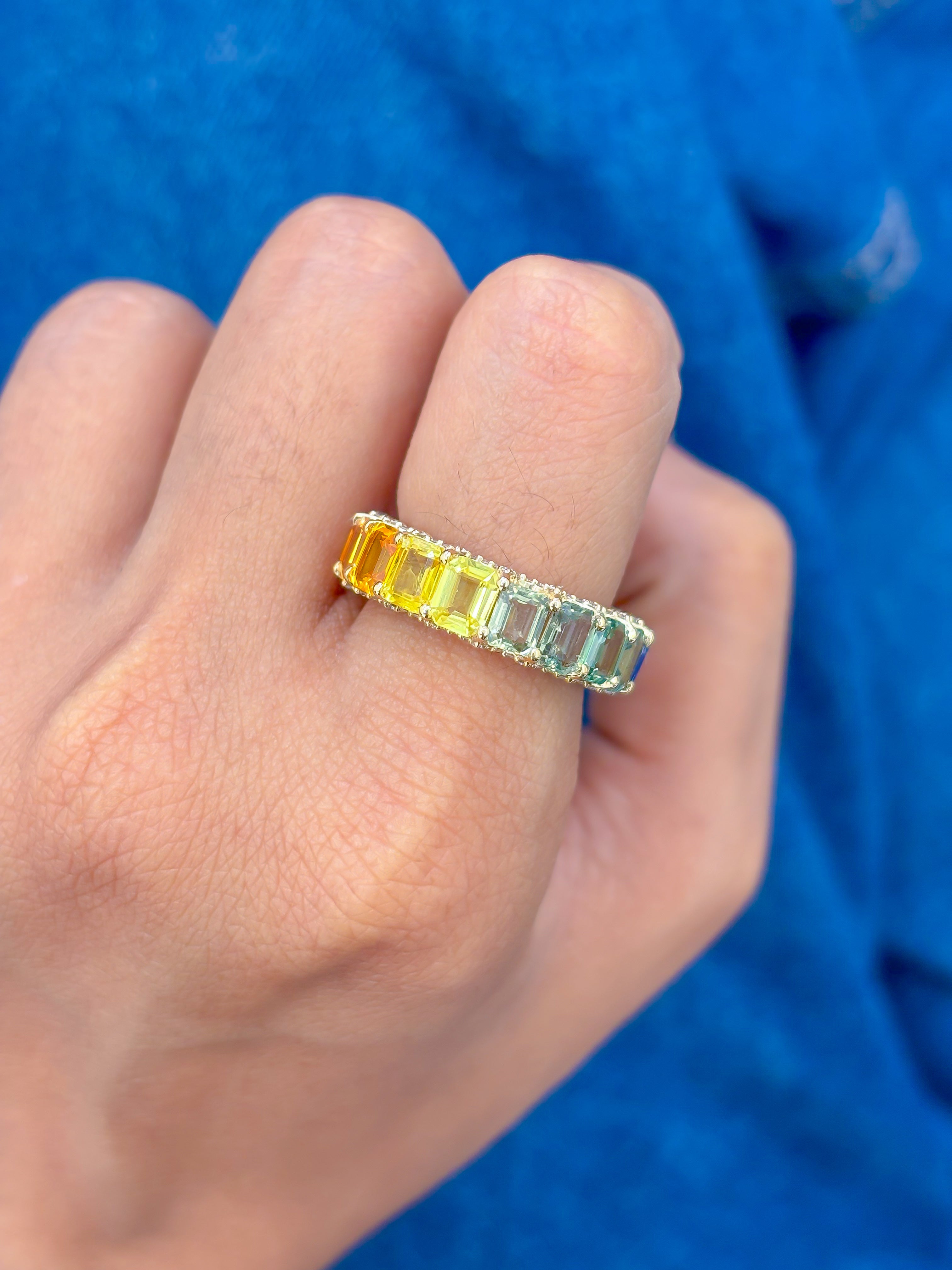 JPRG-3313/8472 Rainbow Sapphire Diamond Ring | 14K