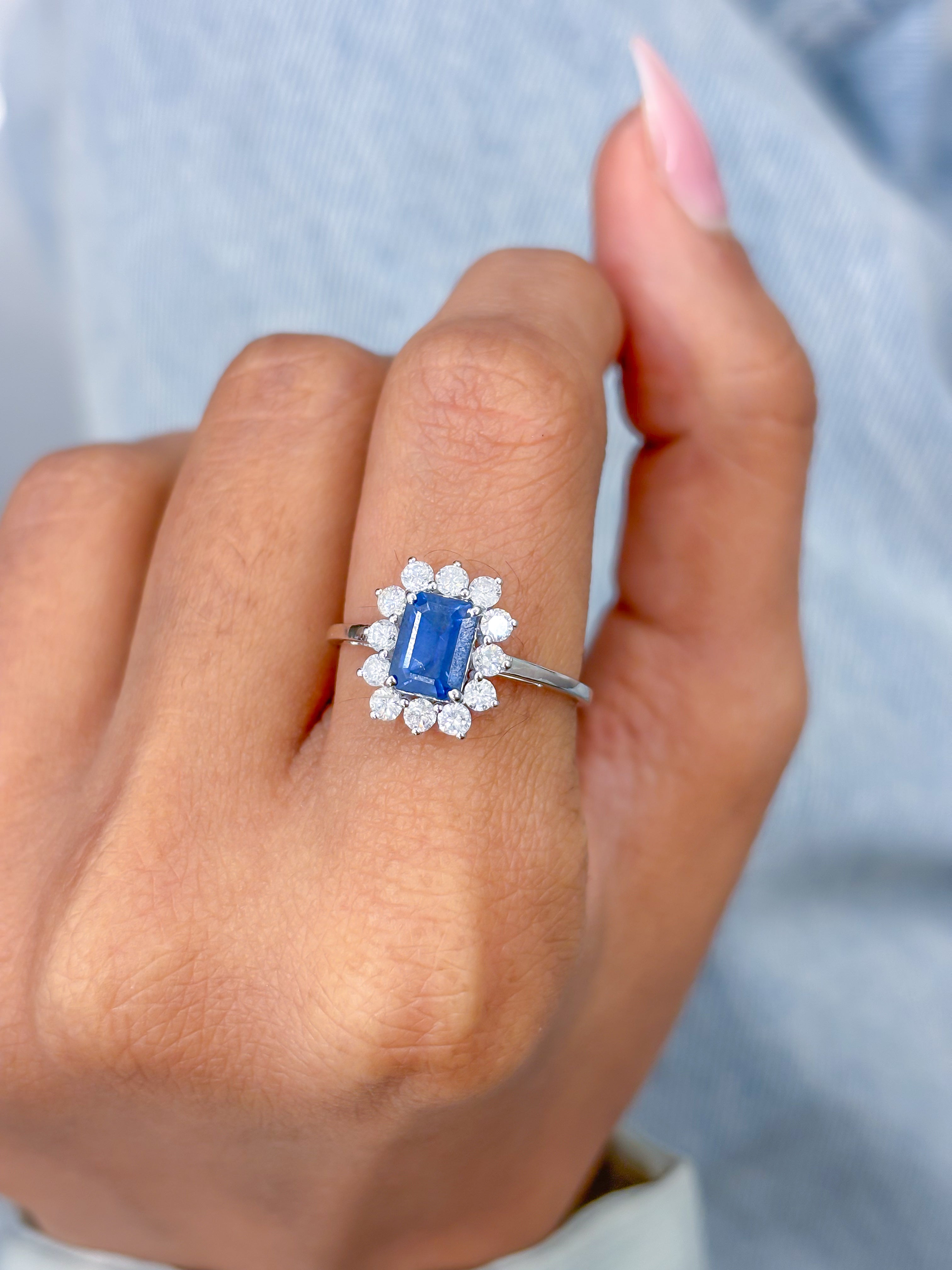 JPRG-3324/8509 Blue Sapphire Diamond Three Stone Ring | 14K