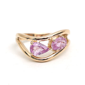 JPRG-3325/8520 Pink Sapphire Pear Oval Wave Ring | 14K