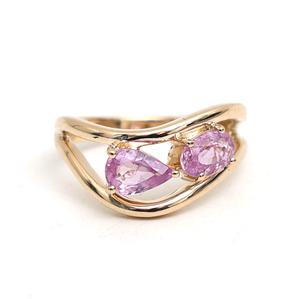 JPRG-3325/8520 Pink Sapphire Pear Oval Wave Ring | 14K