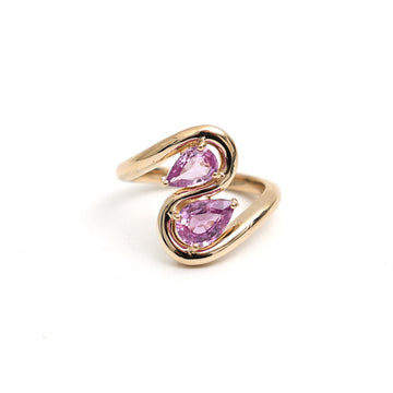JPRG-3335/8530 Pink Sapphire Pear Oval Wave Ring | 18K