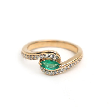 JPRG-3336/8531 Emerald Oval Marquise With Diamond Wave  Wave Ring | 18K