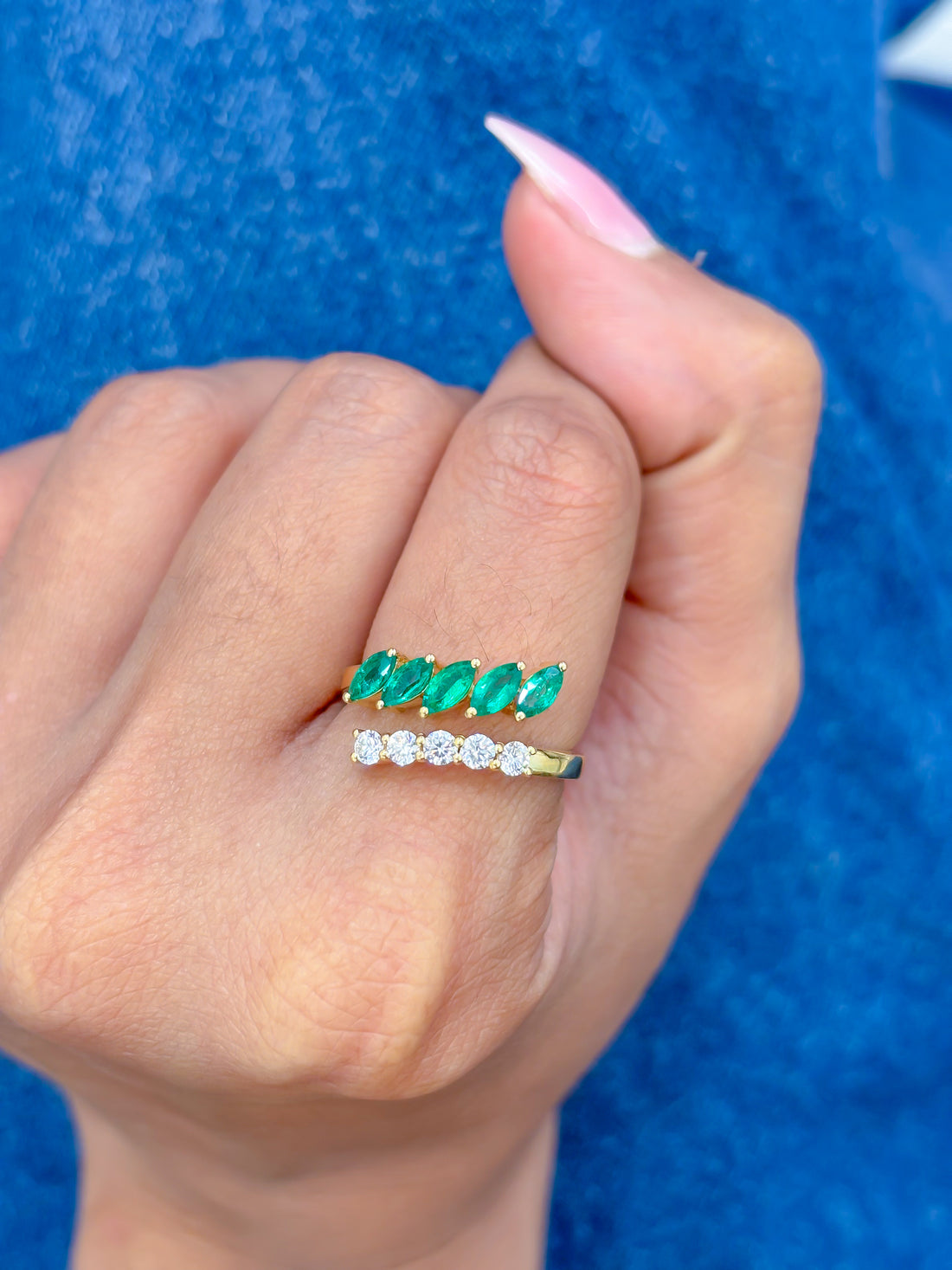 JPRG-3339/8534 Emerald Marquise With Diamond East West Ring | 18K