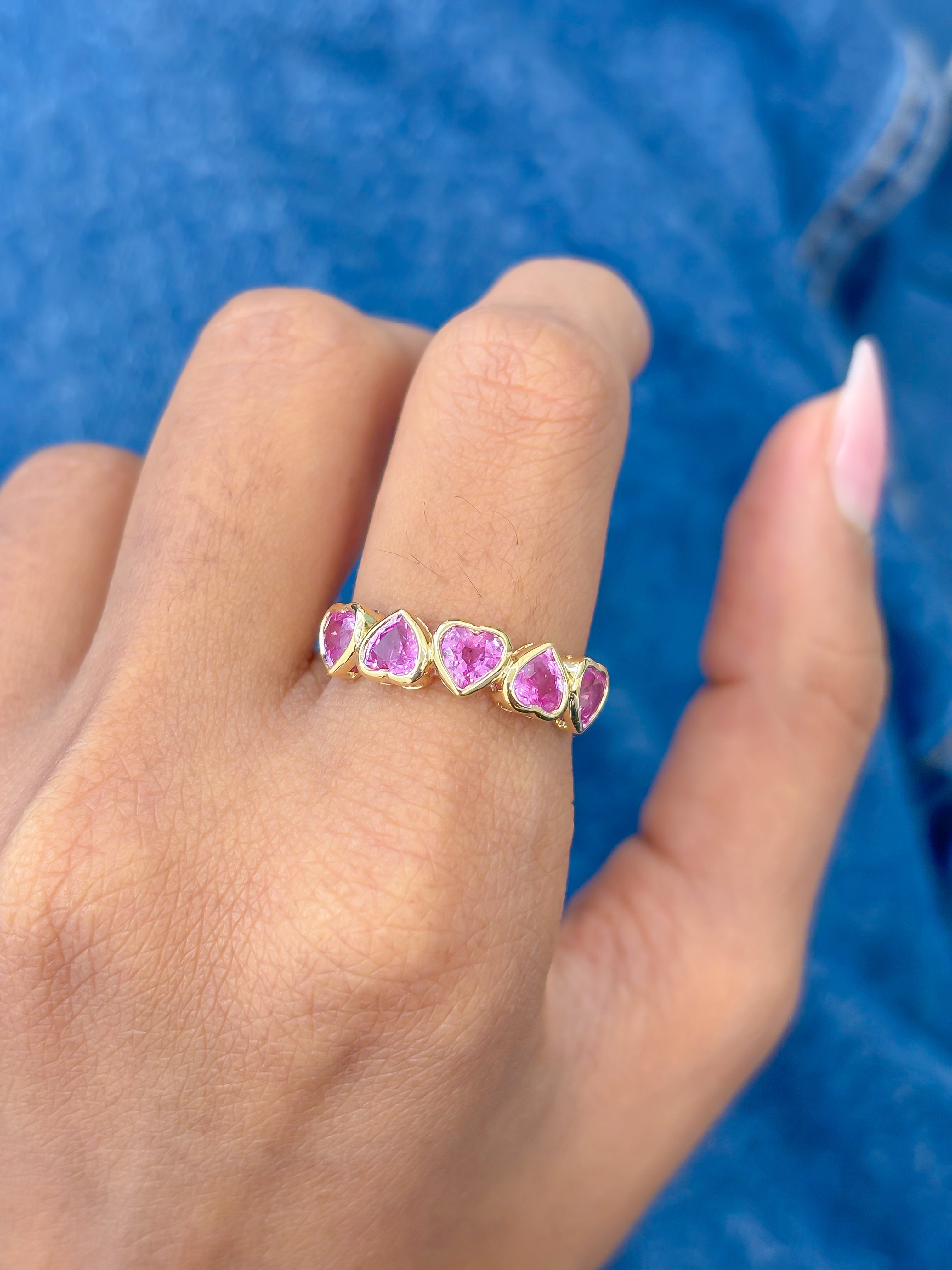 JPRG-3343/8538 Pink Sapphire Haert Bezel Set Half Ring | 14K