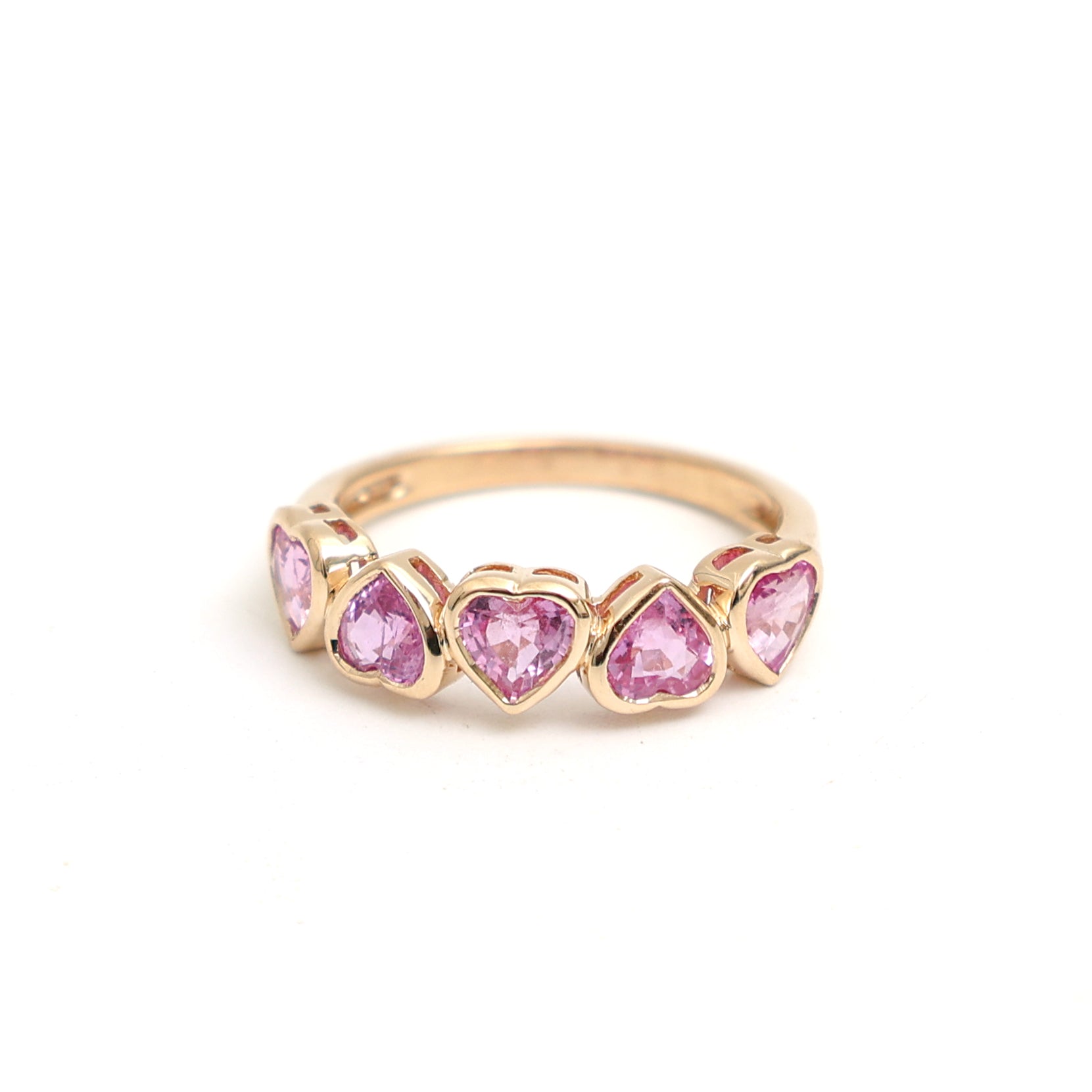 JPRG-3343/8538 Pink Sapphire Haert Bezel Set Half Ring | 14K