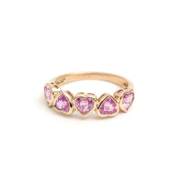 JPRG-3343/8538 Pink Sapphire Haert Bezel Set Half Ring | 14K