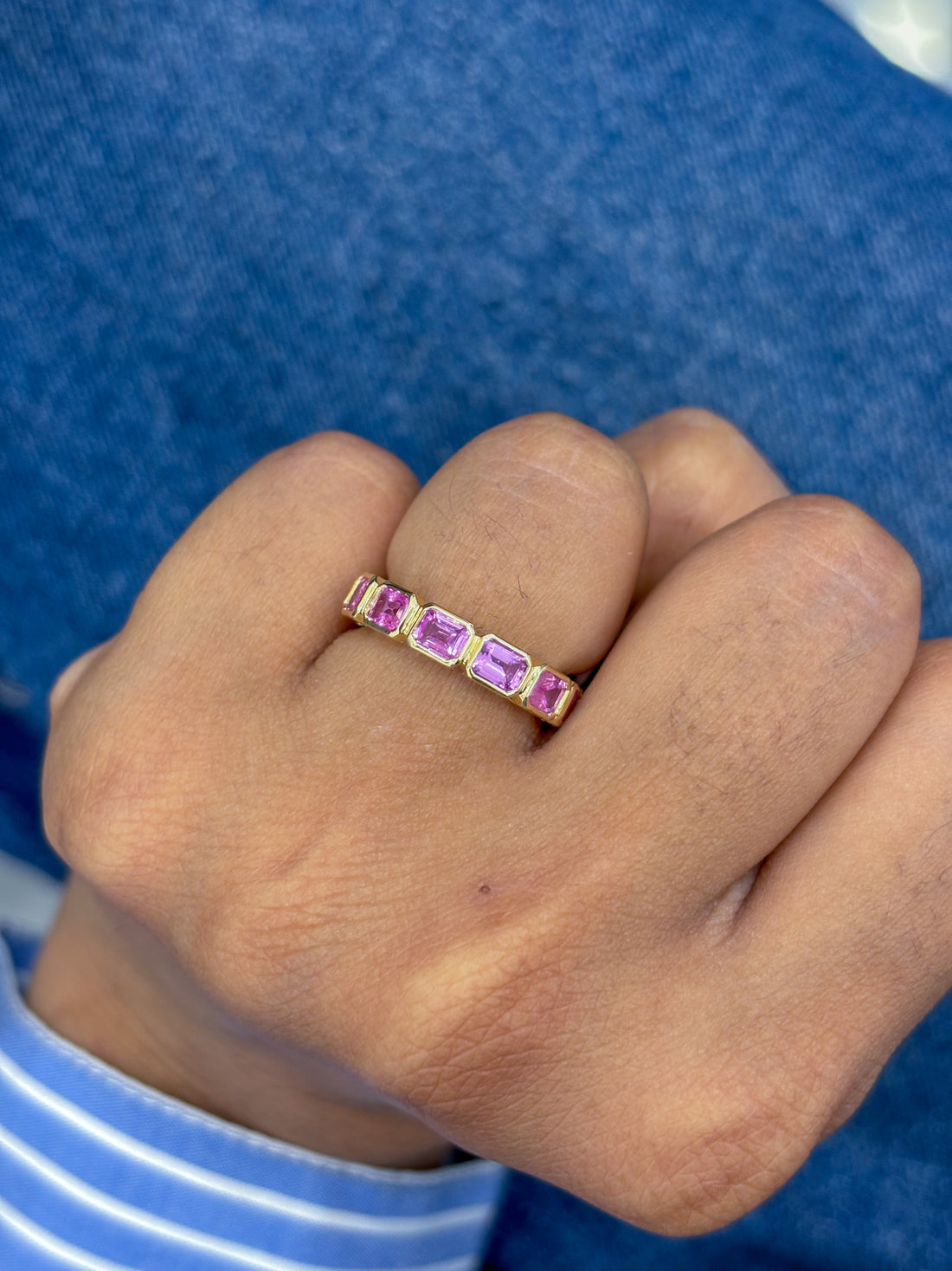 JPRG-3354/8549 Pink Sapphire Octagon 4X3 Bezel Set Ring | 14K