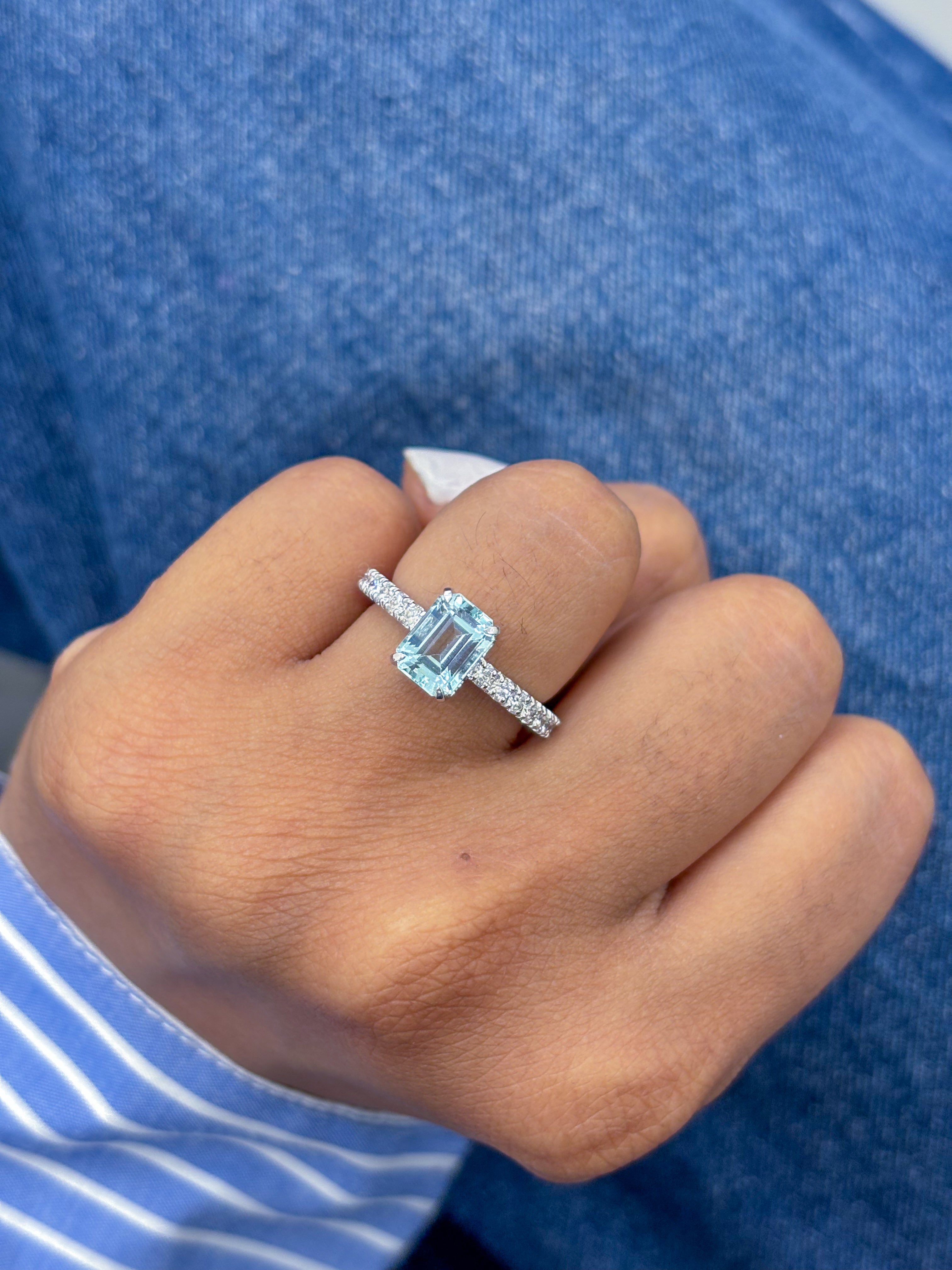 JPRG-3357/8554 Aquamarine Octagon With Diamond Ring | 14K