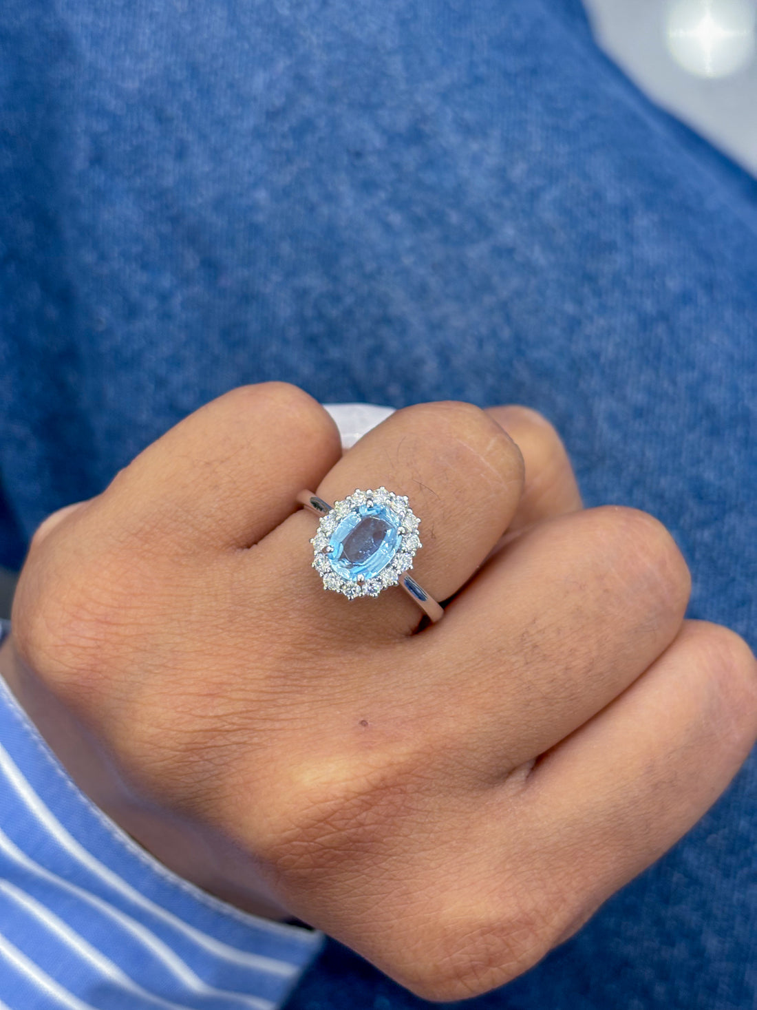 JPRG-3358/8555 Aquamarine Oval With Diamond Ring | 14K