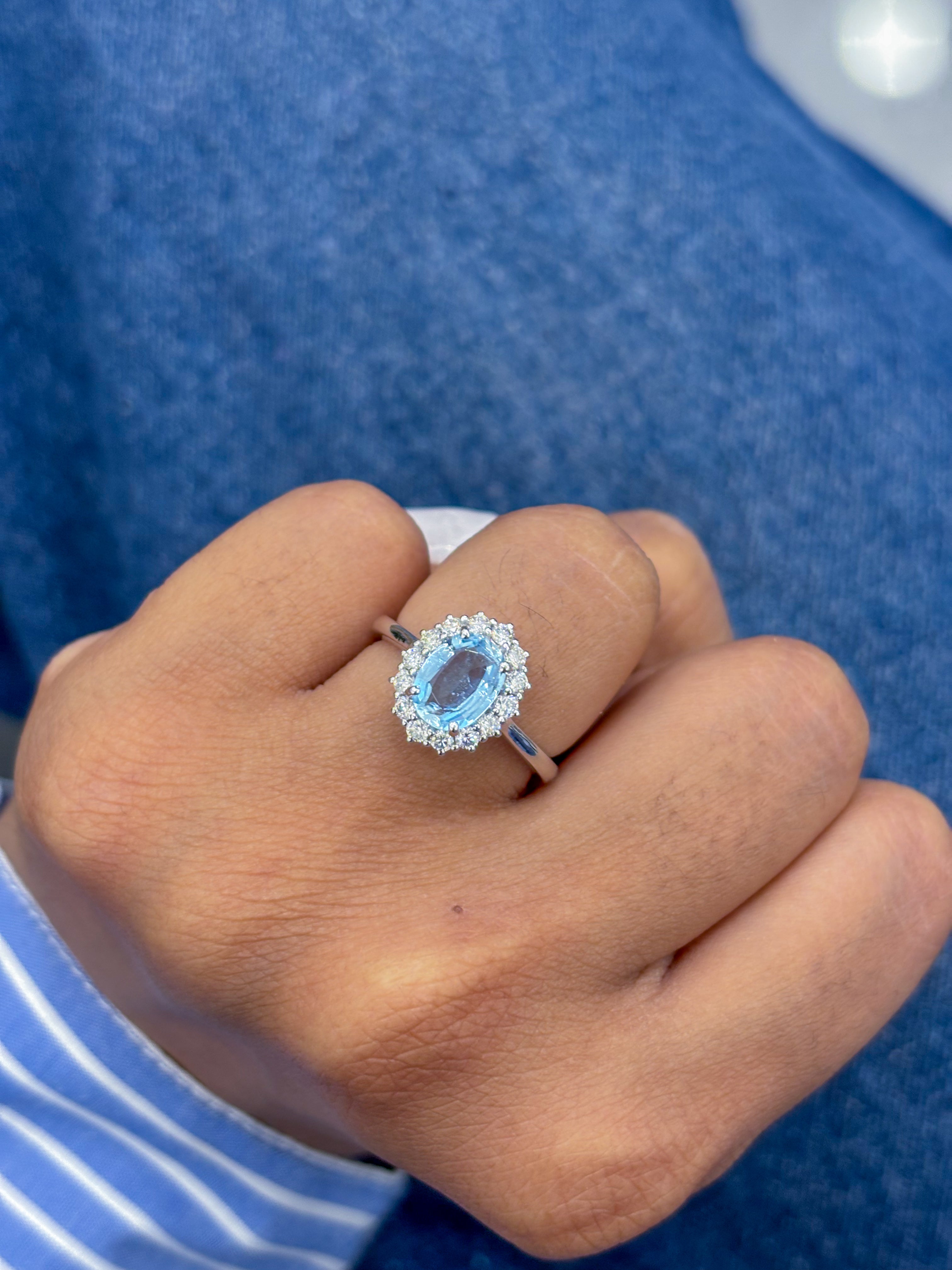 JPRG-3358/8555 Aquamarine Oval With Diamond Ring | 14K