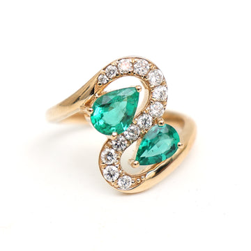 JPRG-3361/8561 Emerald Pear & Diamond Wave Ring | 18K