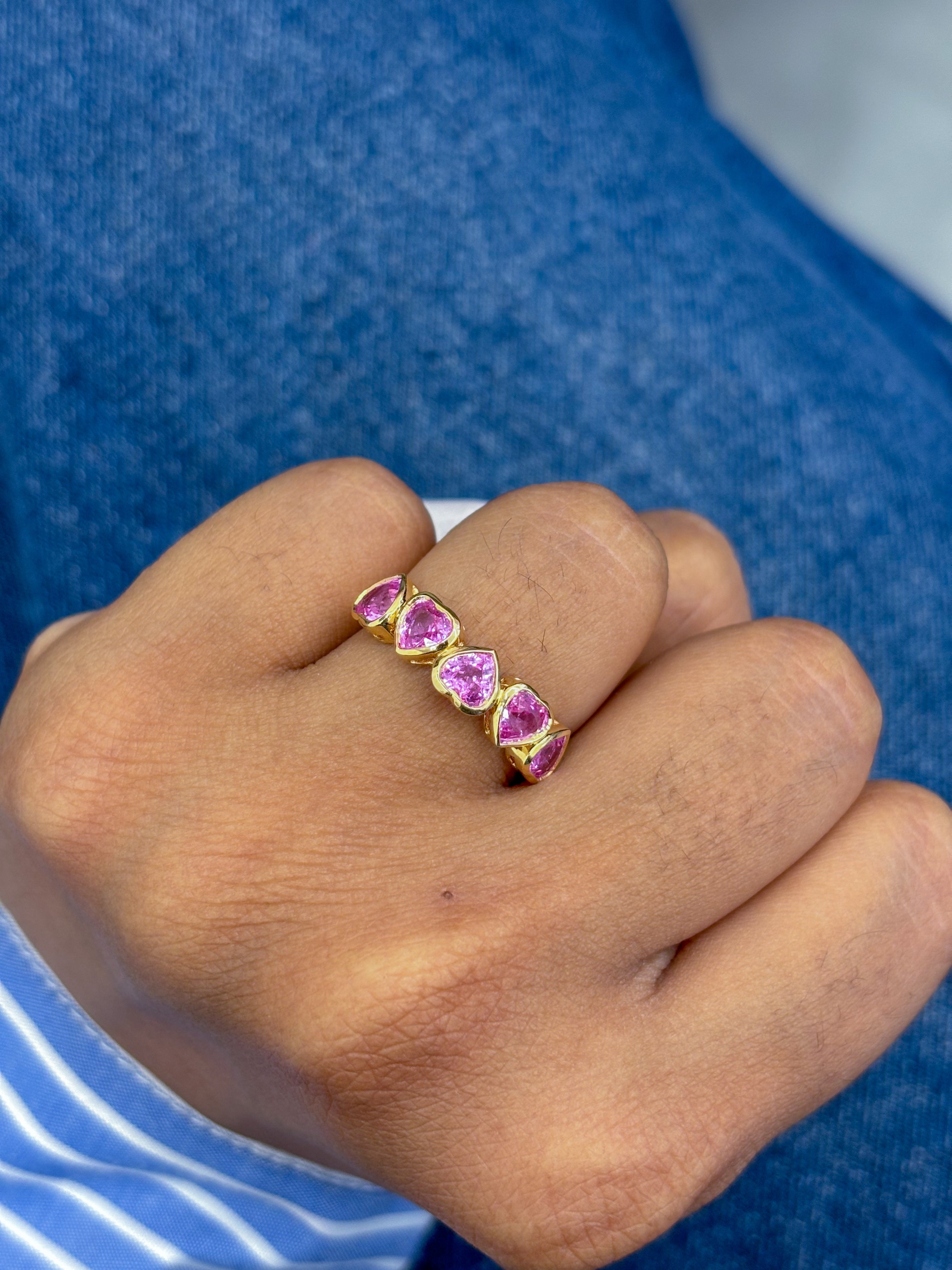 JPRG-3363/8563 Pink Sapphire Haert Bezel Set Half Ring | 18K