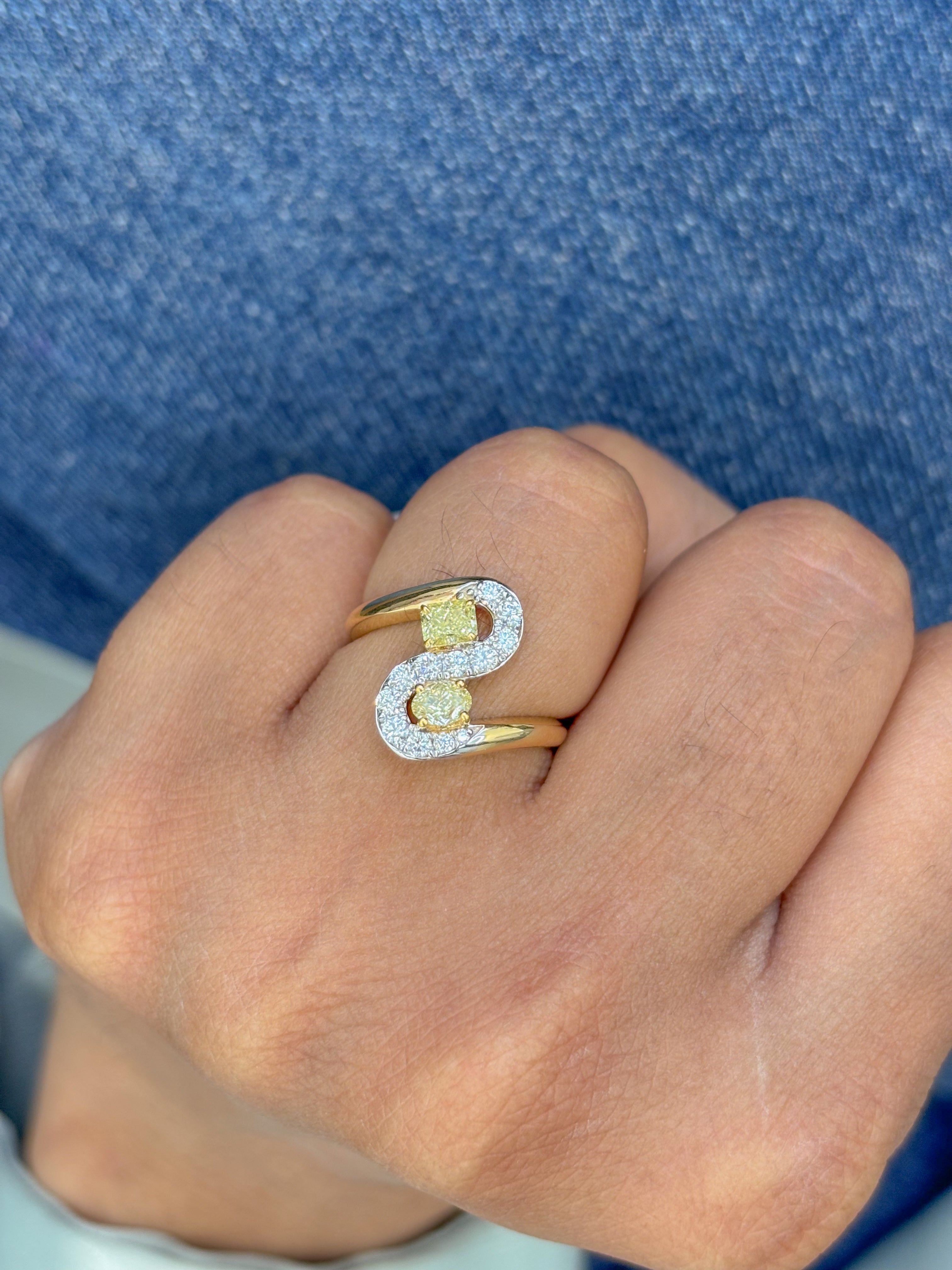 JPRG-3365/8565 Yellow Diamond Oval With Diamond Wave Ring | 18K