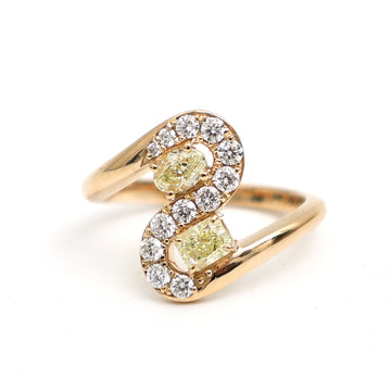 JPRG-3365/8565 Yellow Diamond Oval With Diamond Wave Ring | 18K