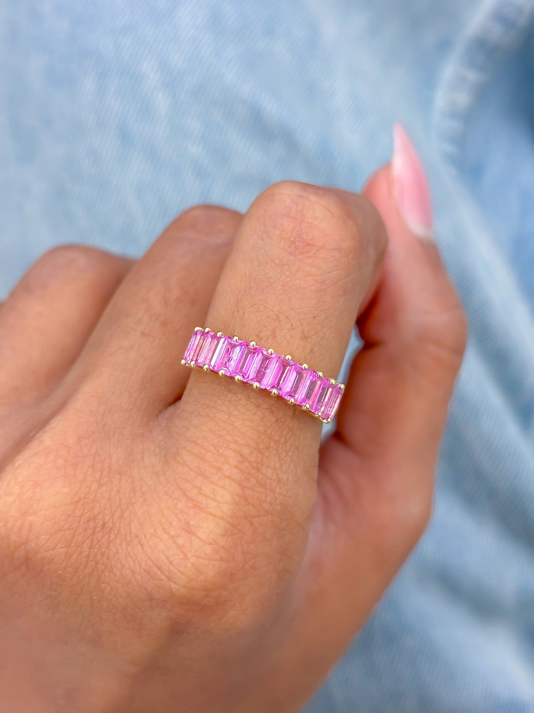 JPRG-3391/8611 Pink Sapphire Baguette 4X2 Half Ring | 14K