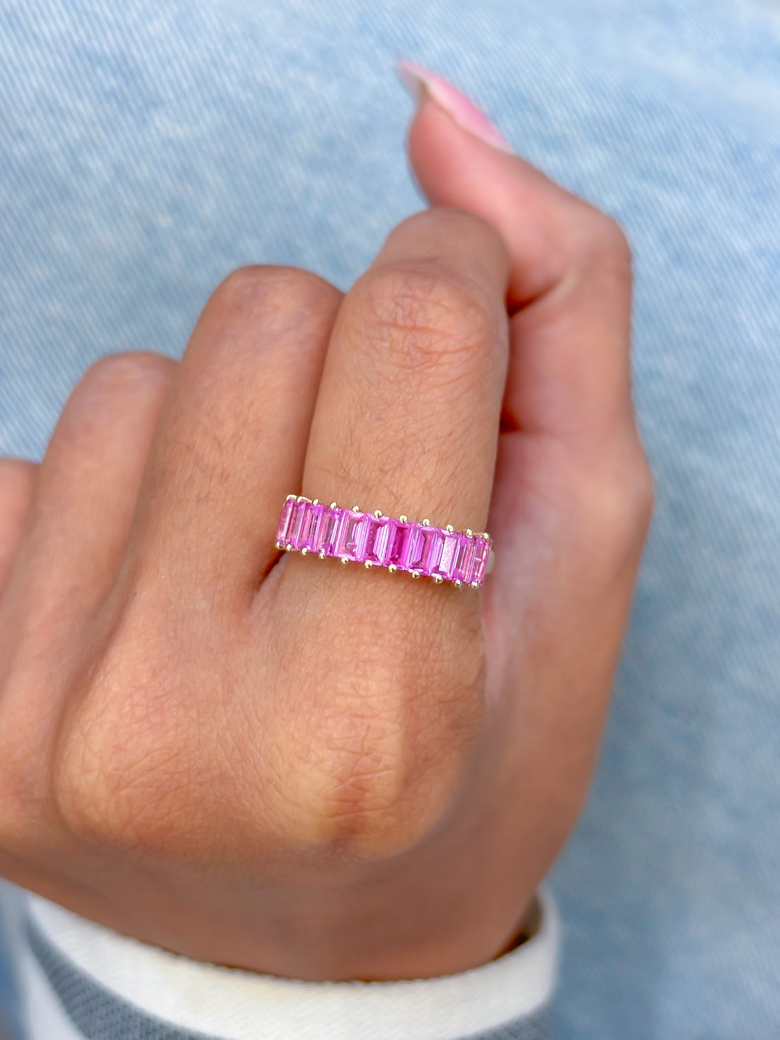 JPRG-3394/8614 Pink Sapphire Baguette Half Ring | 14K