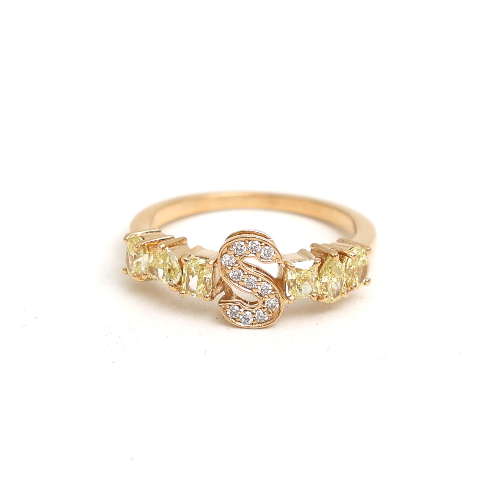 JPRG-3398/8617 Yellow Diamond S Letter Half Ring | 18K