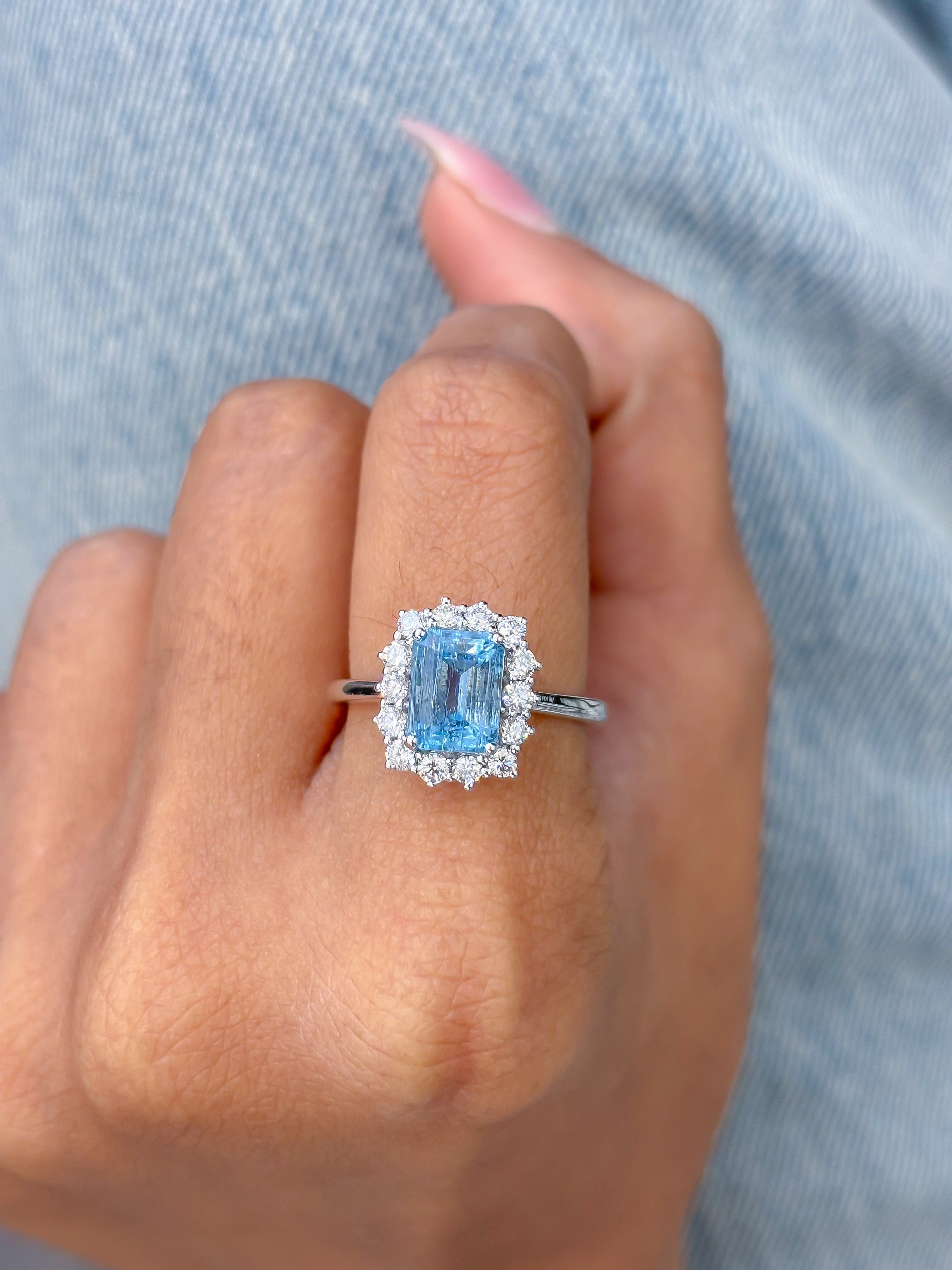 JPRG-3403/8622 Aquamarine Octagon With Diamond Ring | 14K