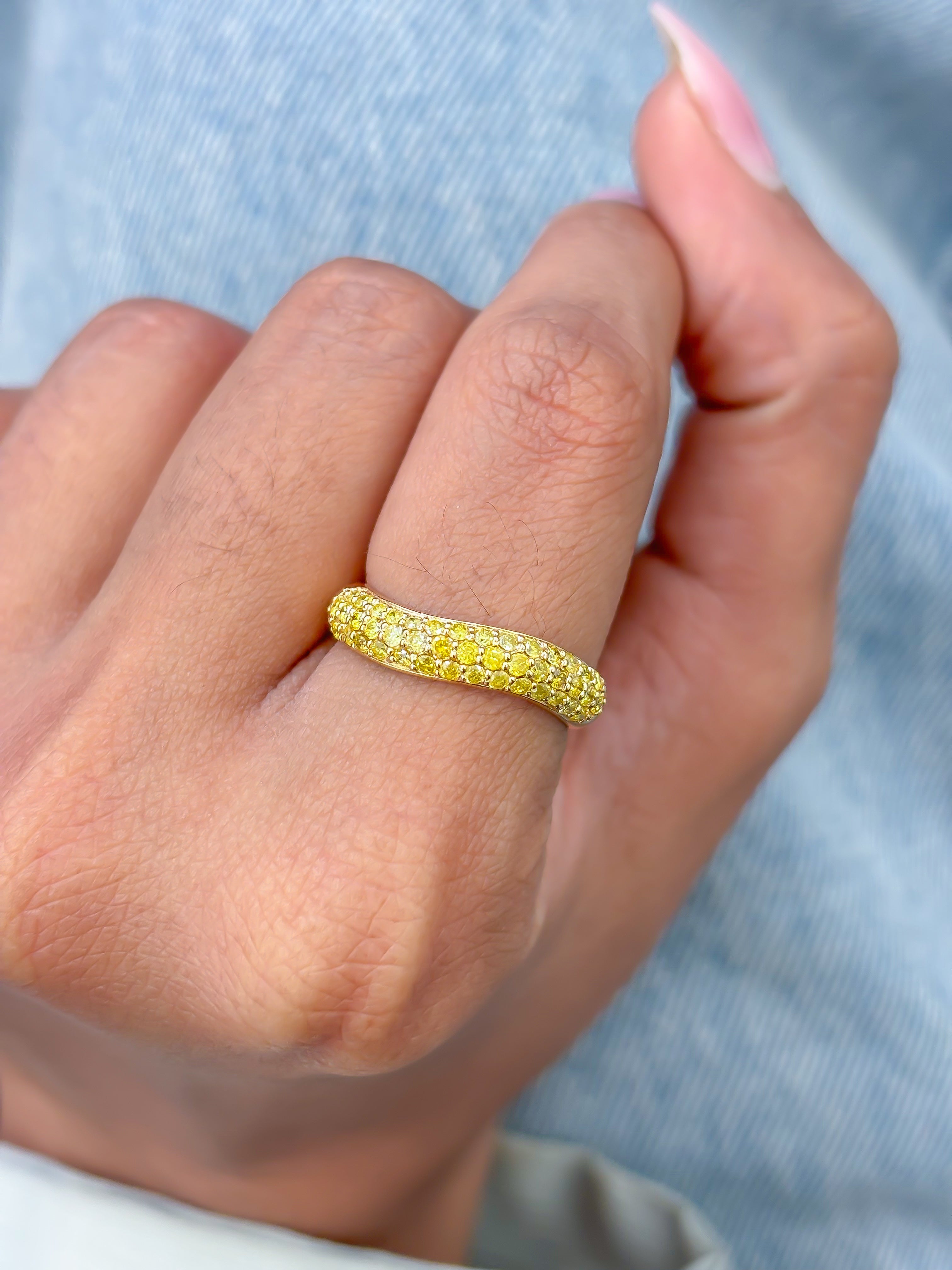 JPRG-3420/8690 Yellow Diamond Wave Half Ring | 18K