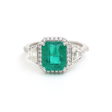 JPRG-3435/8811 Emerald Octagon With Fancy Diamond Ring | 18K