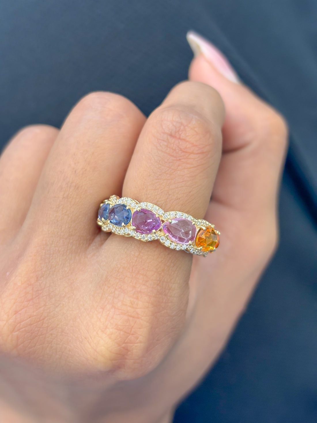 JPRG-3442/8818 Rainbow Sapphire Diamond Ring | 14K