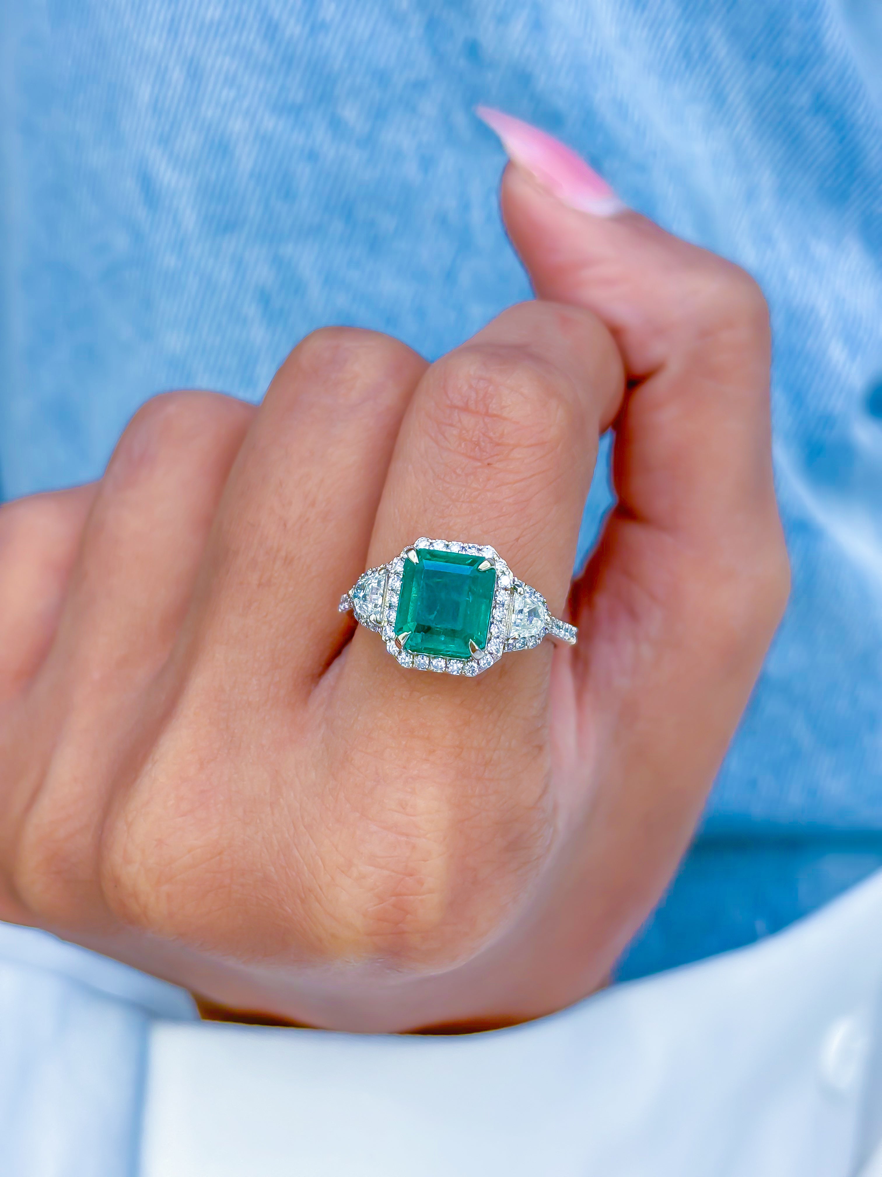 JPRG-3448/8825 Emerald Octagon With Fancy Diamond Ring | 18K