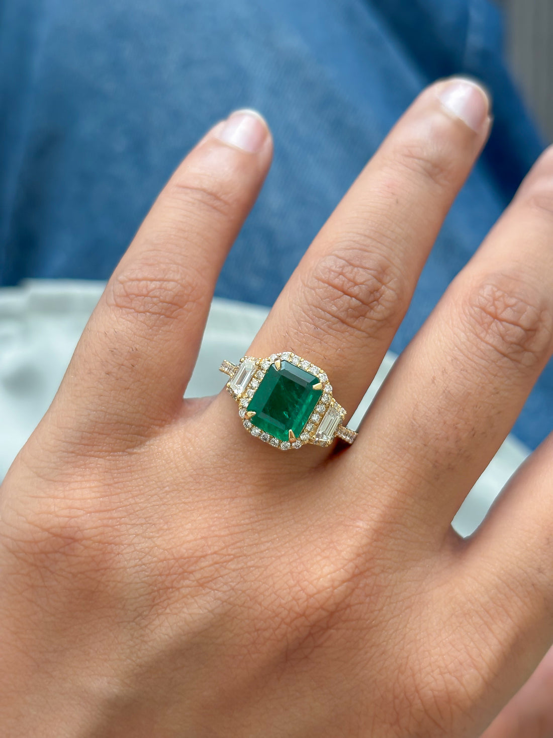 JPRG-3450/8827 Emerald Octagon With Fancy Diamond Ring | 18K