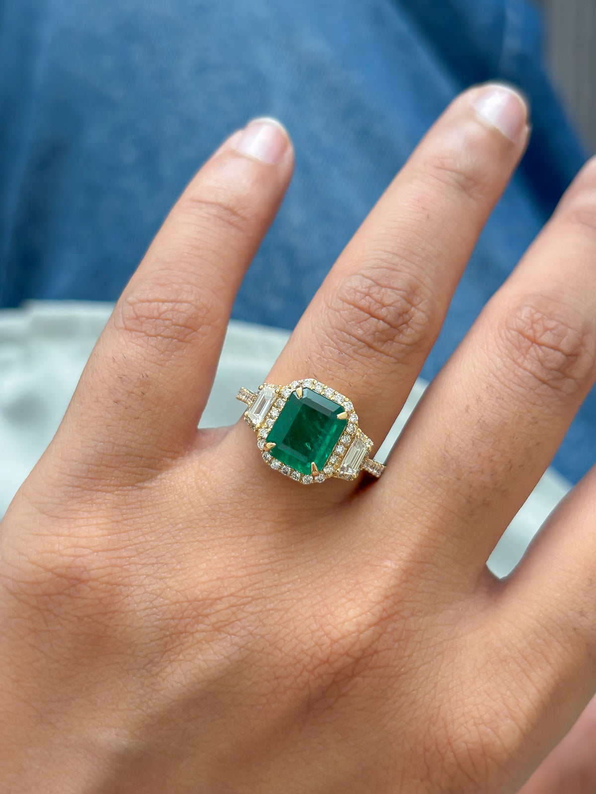 JPRG-3450/8827 Emerald Octagon With Fancy Diamond Ring | 18K