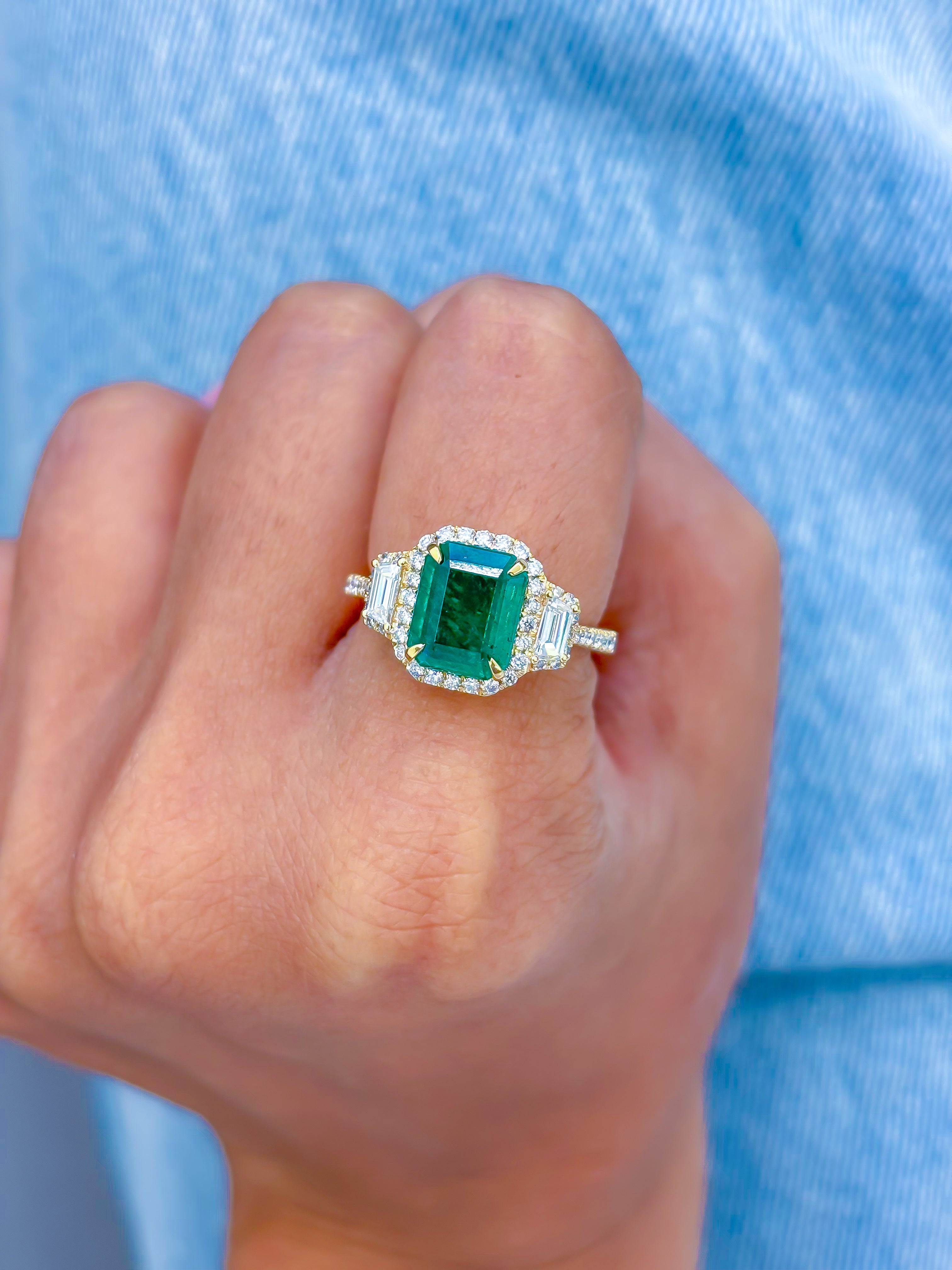 JPRG-3450/8827 Emerald Octagon With Fancy Diamond Ring | 18K
