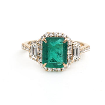 JPRG-3450/8827 Emerald Octagon With Fancy Diamond Ring | 18K