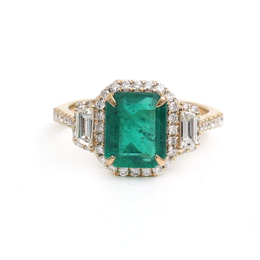 JPRG-3450/8827 Emerald Octagon With Fancy Diamond Ring | 18K