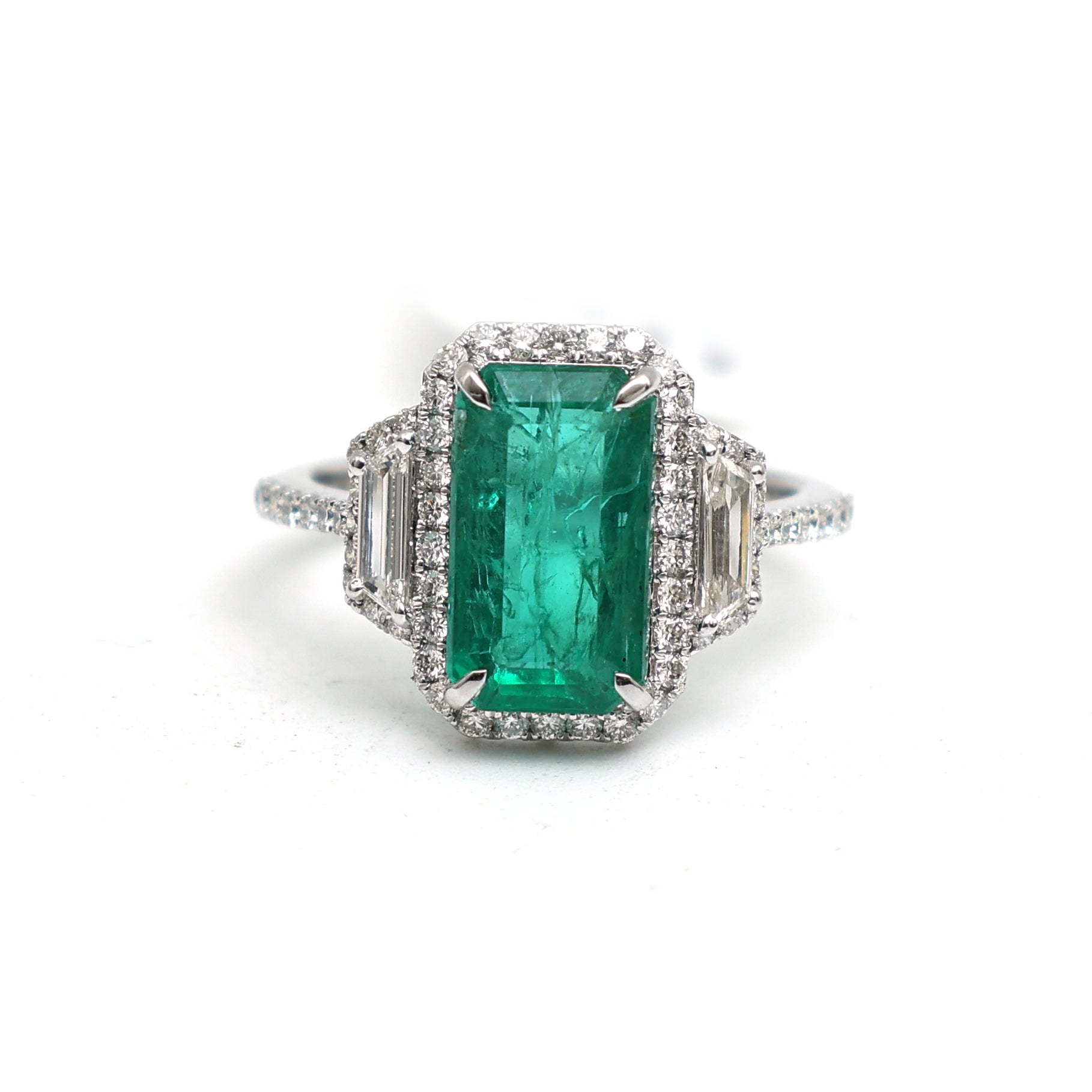 JPRG-3453/8832 Emerald Octagon With Fancy Diamond Ring | 18K