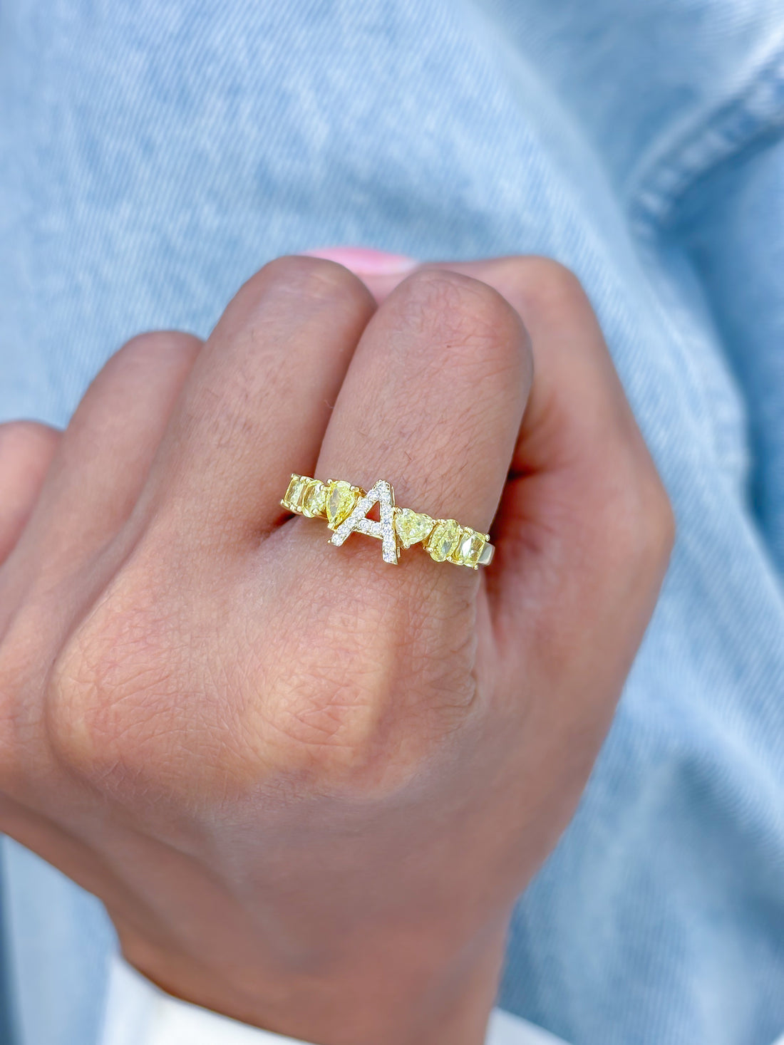 JPRG-3465/8851 Yellow Diamond A Letter Ring | 18K