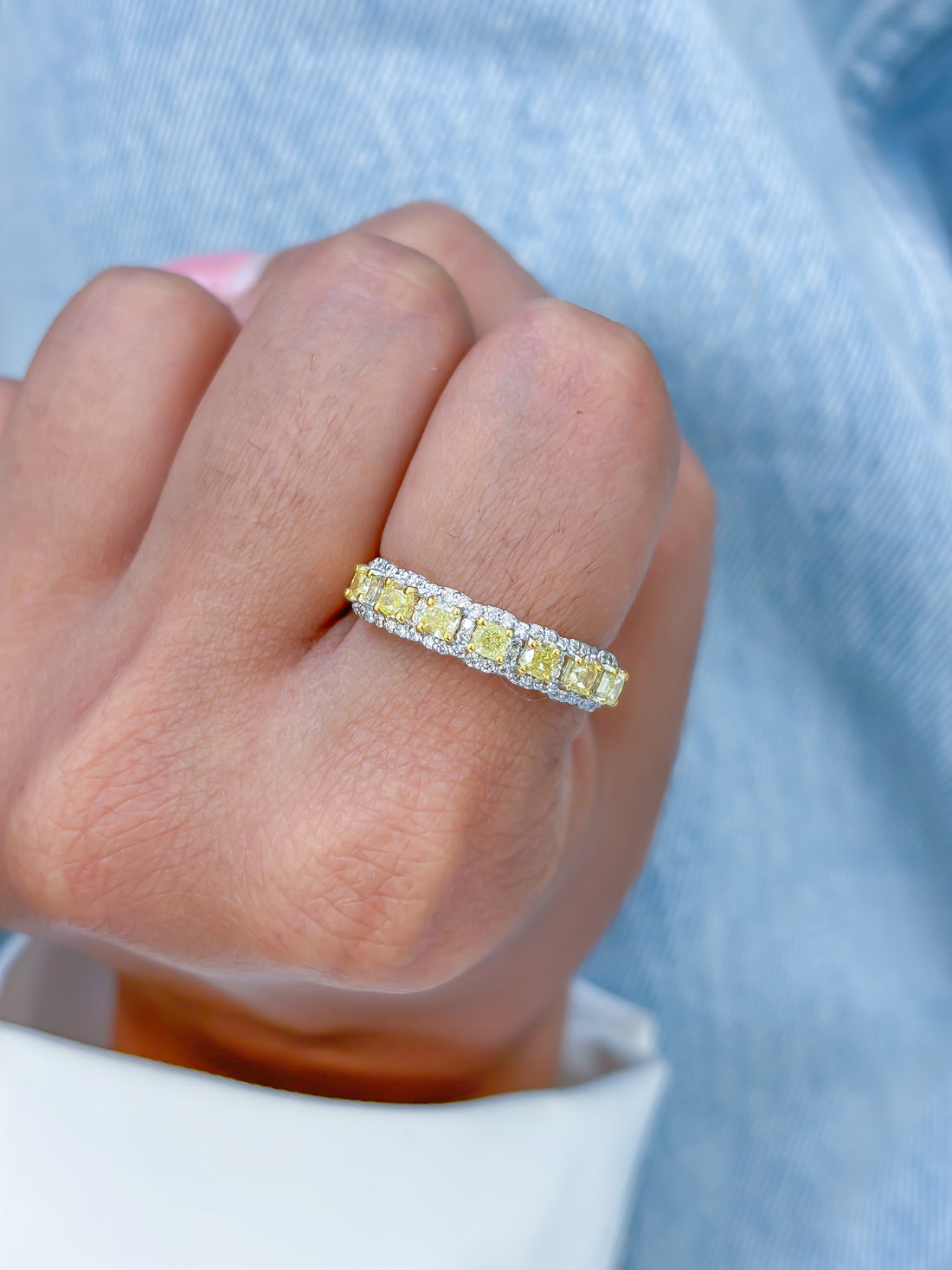 JPRG-3467/8853 Yellow Diamond Cushion With Diamond Ring | 18K