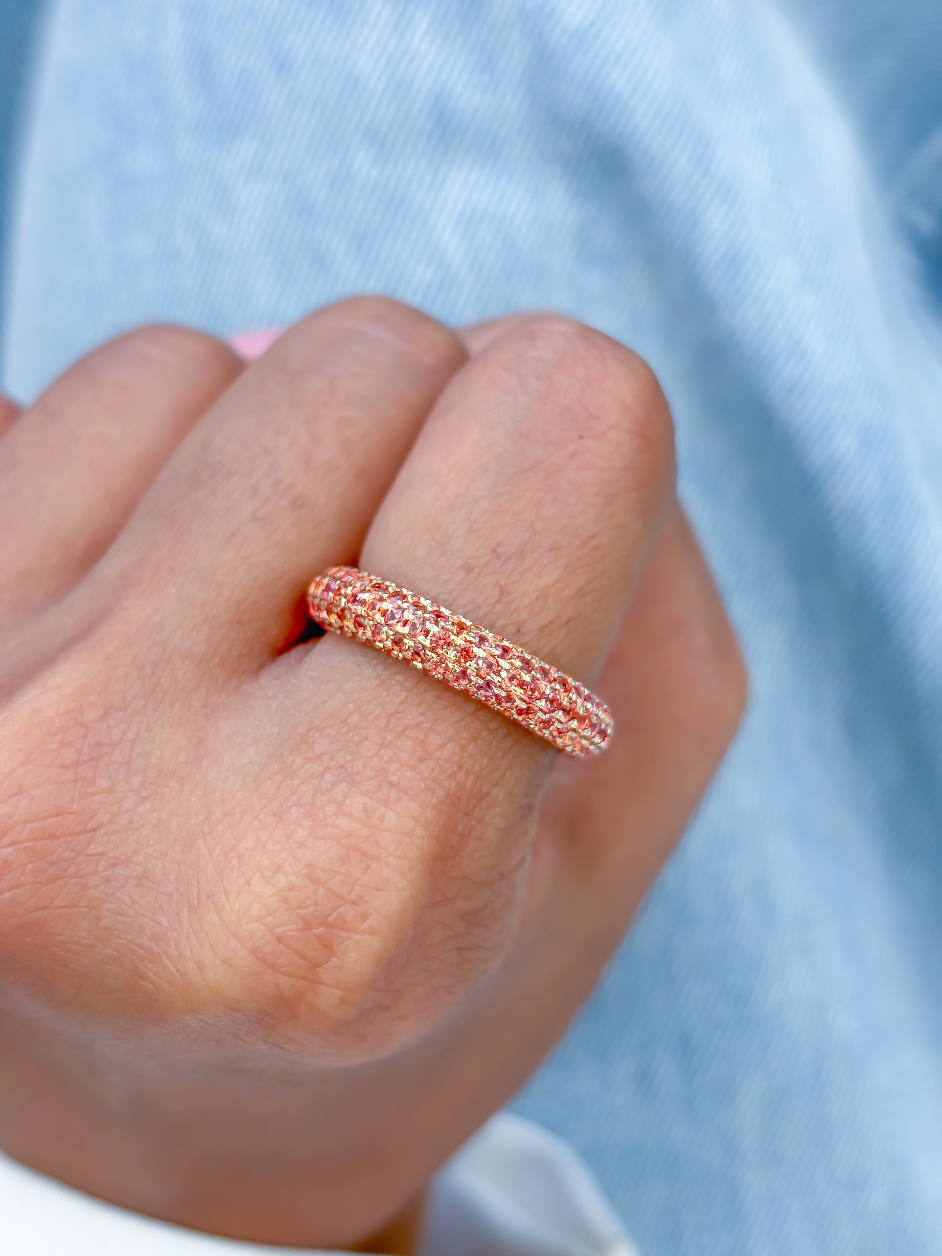 JPRG-3474/8878 Orange Sapphire Round Pave Ring | 14K